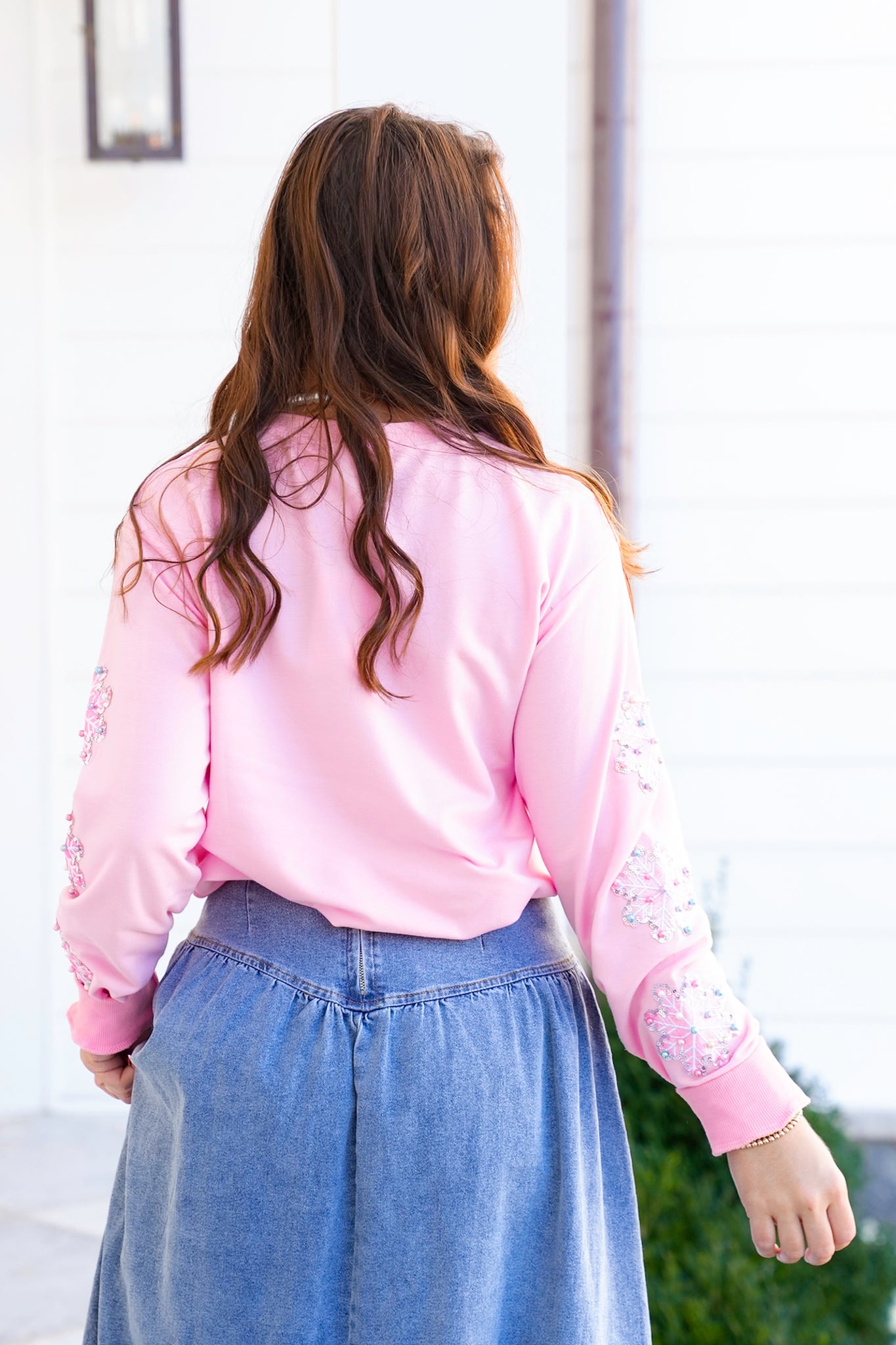 Plus/Reg Pearl and Rhinestone "Merry" Long Sleeve Sweatshirt