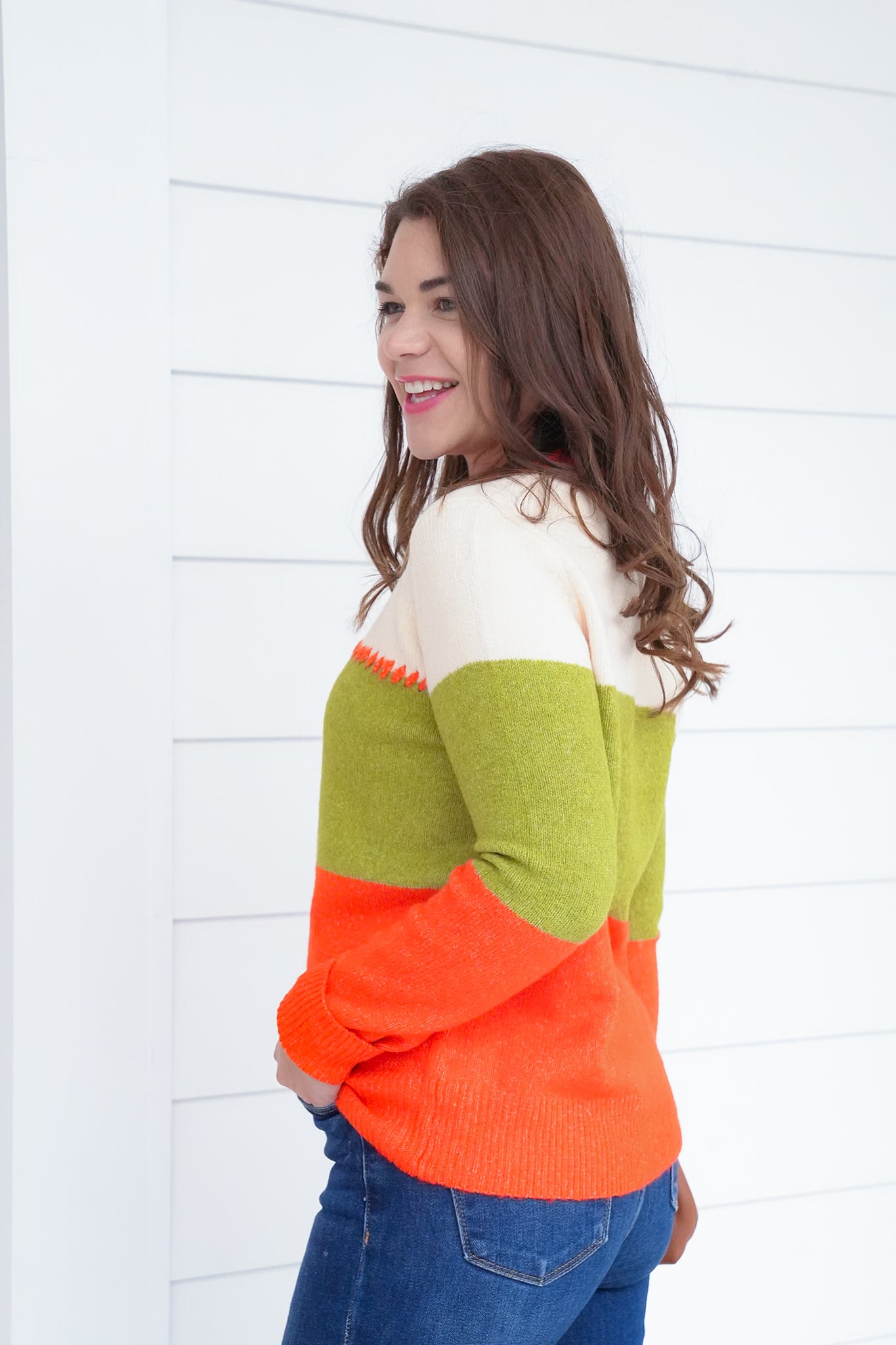 Color Block Long Sleeve Pullover Sweater