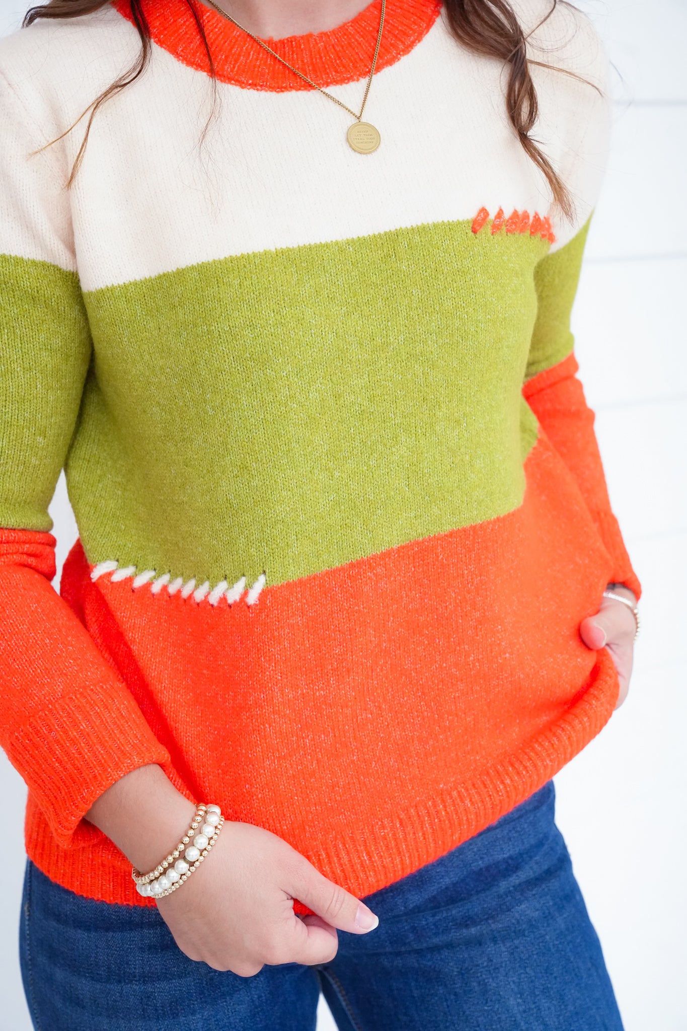 Color Block Long Sleeve Pullover Sweater