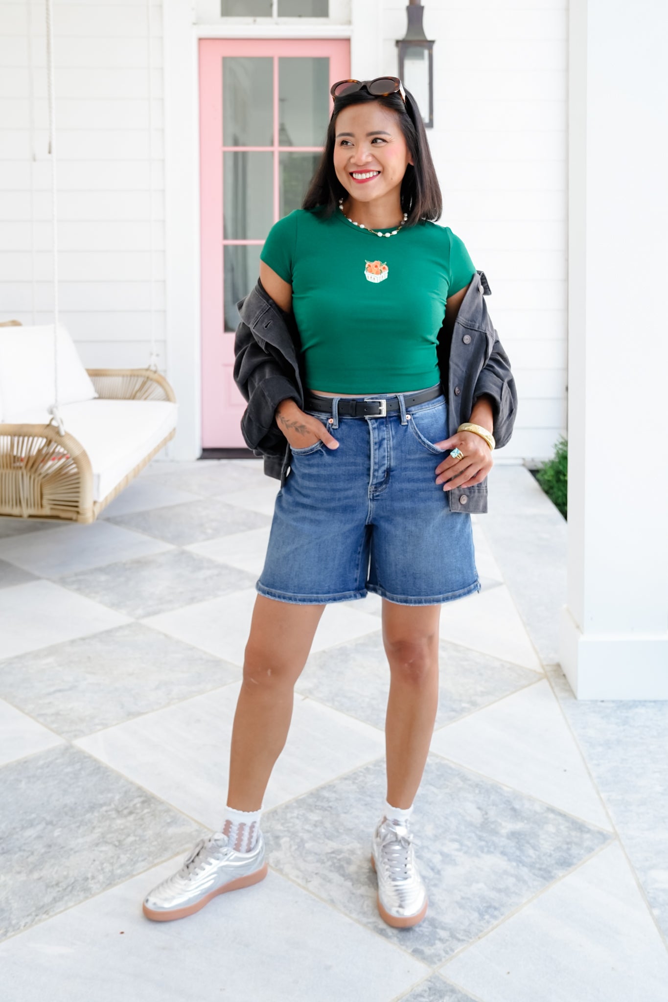 Short Sleeve "Basket of Peaches" Graphic Crop Top