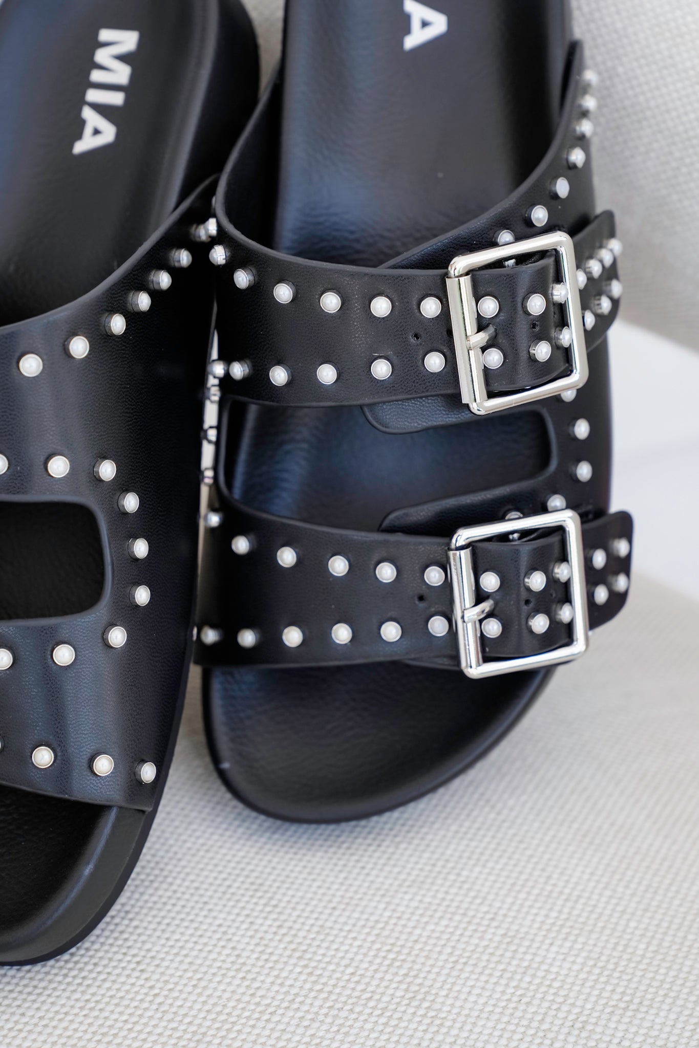 MIA Studded Dual Buckle Slip-On Sandal