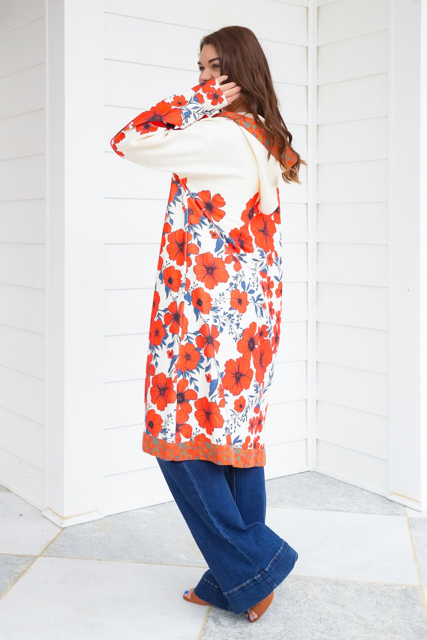 POL Floral Print Long Sleeve Open Cardigan with Hoodie