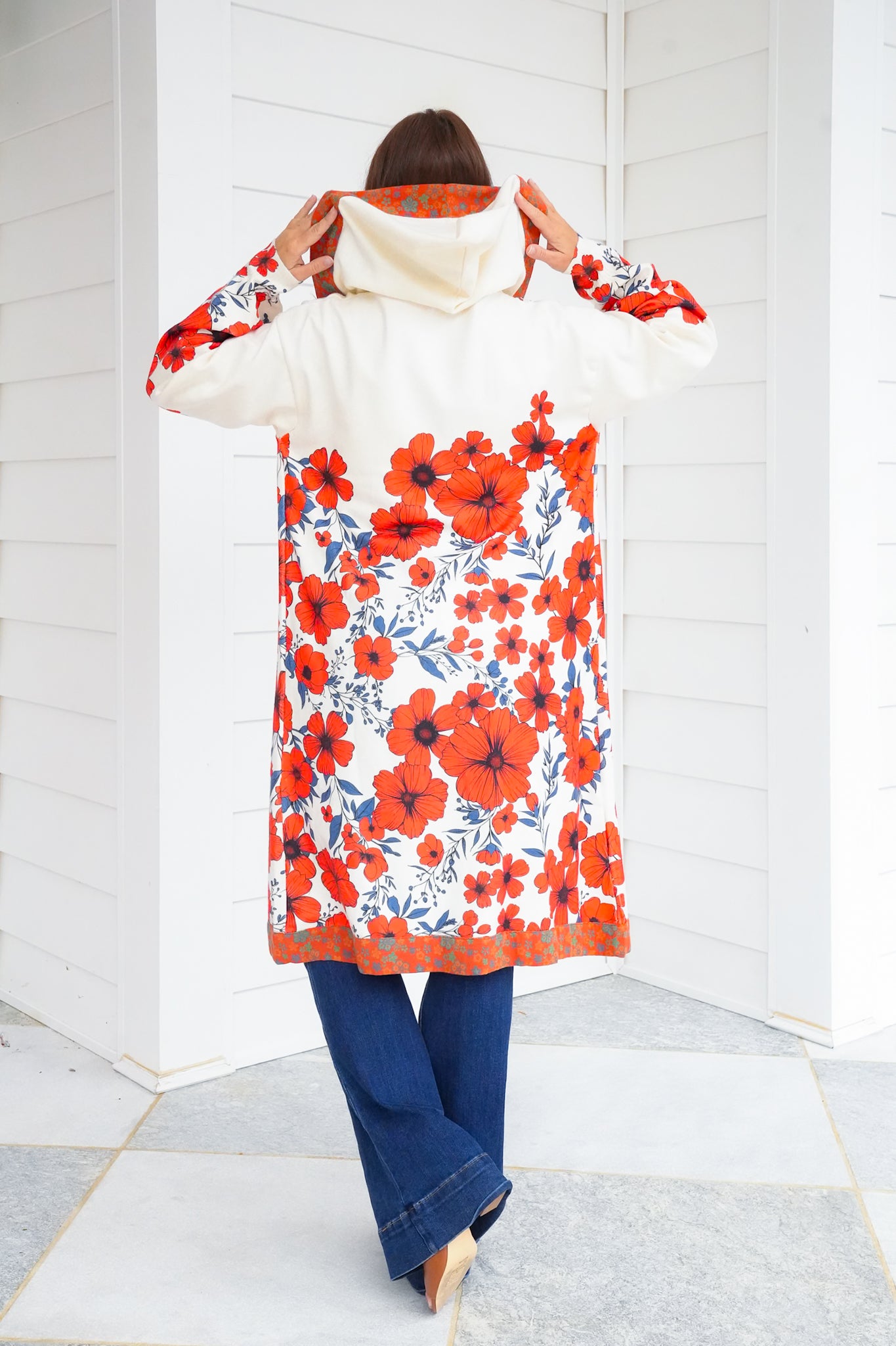 POL Floral Print Long Sleeve Open Cardigan with Hoodie