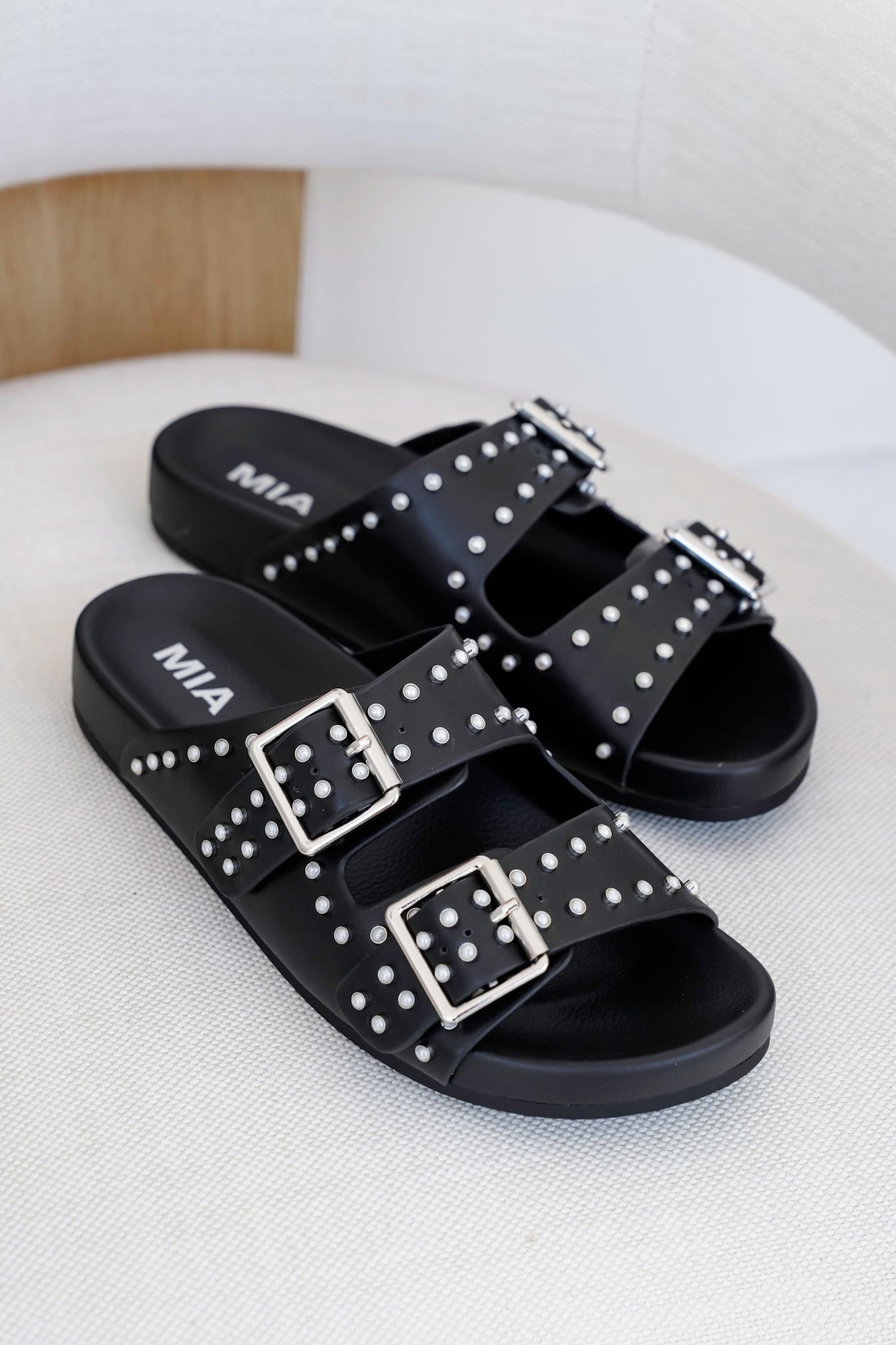 MIA Studded Dual Buckle Slip-On Sandal