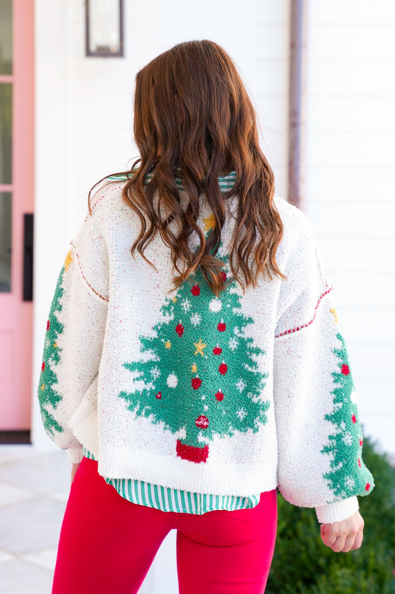 Christmas Tree Long Sleeve V-Neck Button Down Cardigan