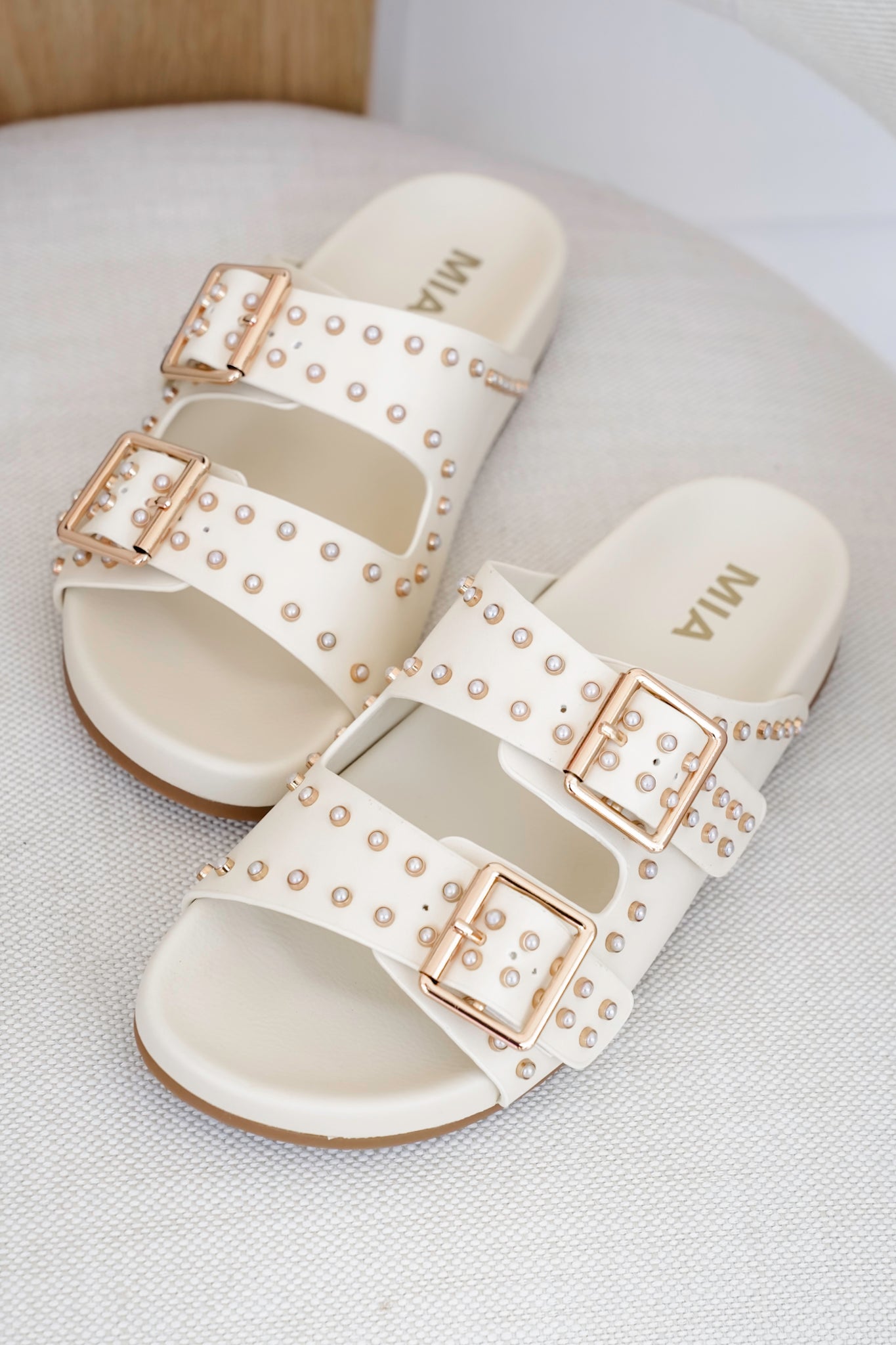 MIA Studded Dual Buckle Slip-On Sandal