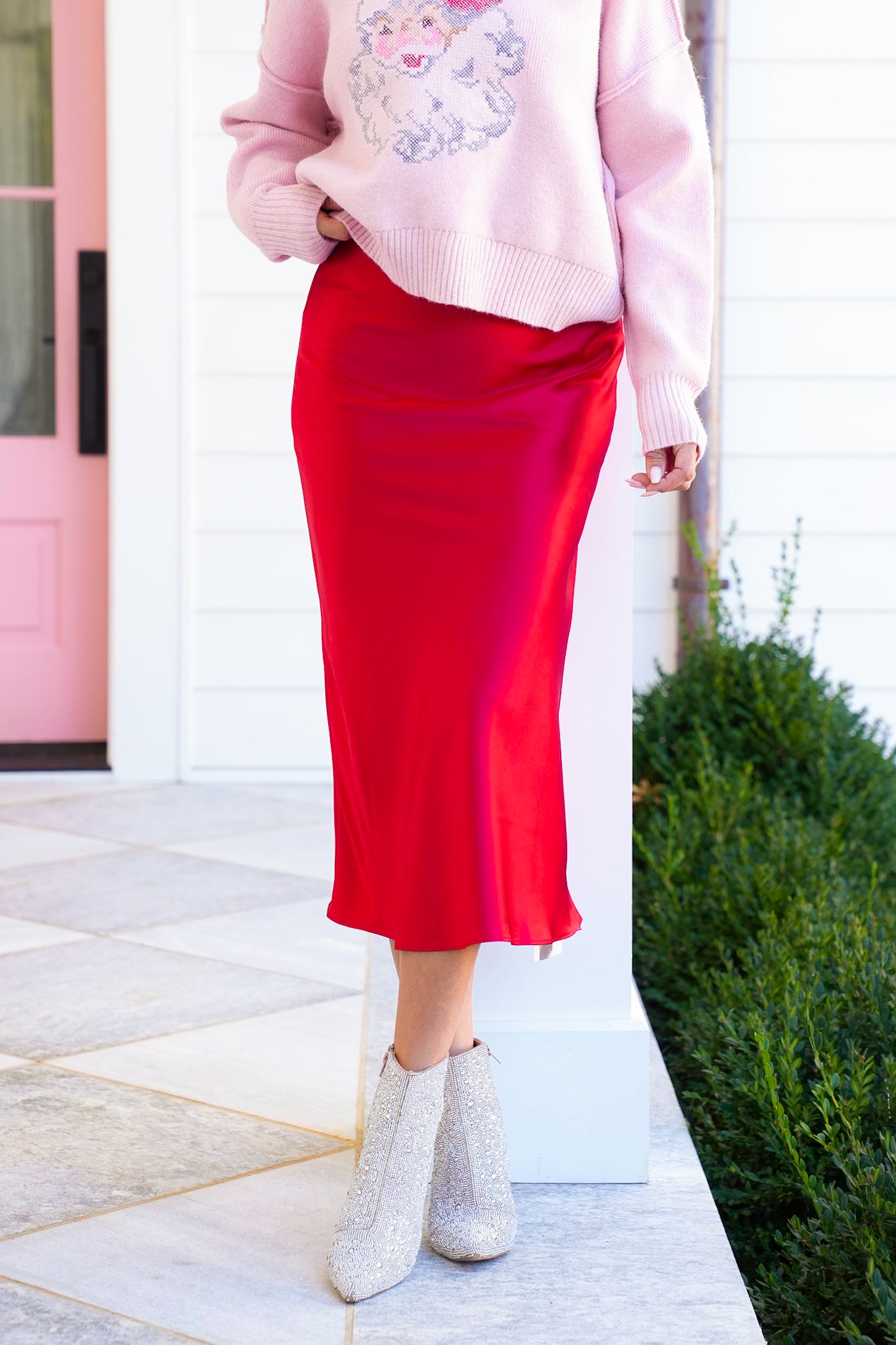 Satin Elastic Back Midi Skirt