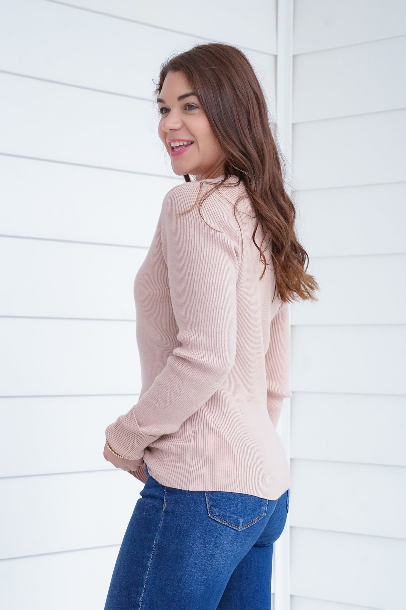 Ribbed Long Sleeve Crew Neck Pullover Sweater