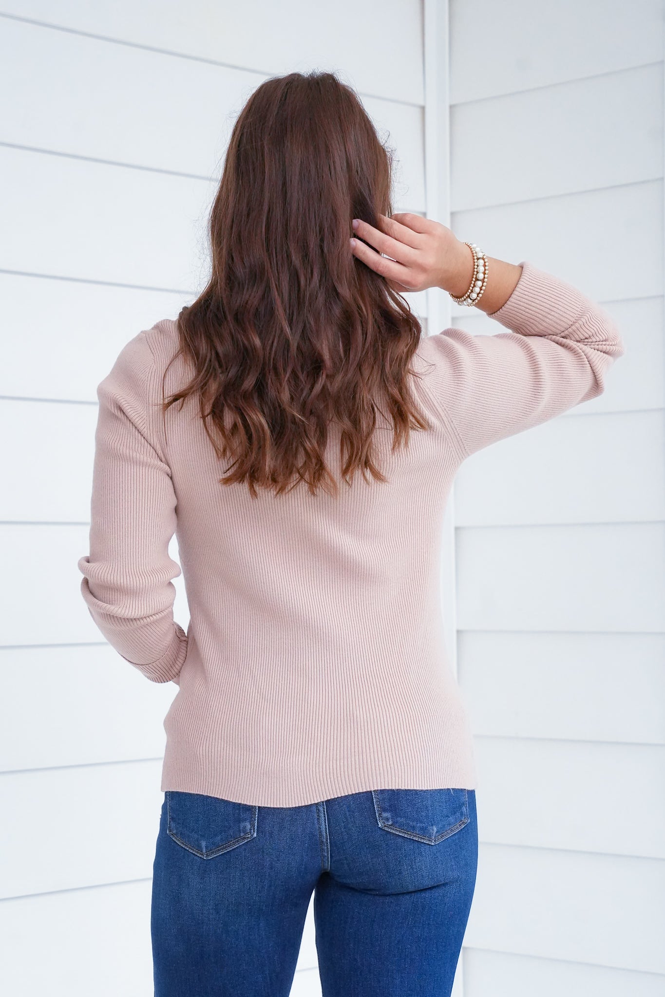 Ribbed Long Sleeve Crew Neck Pullover Sweater