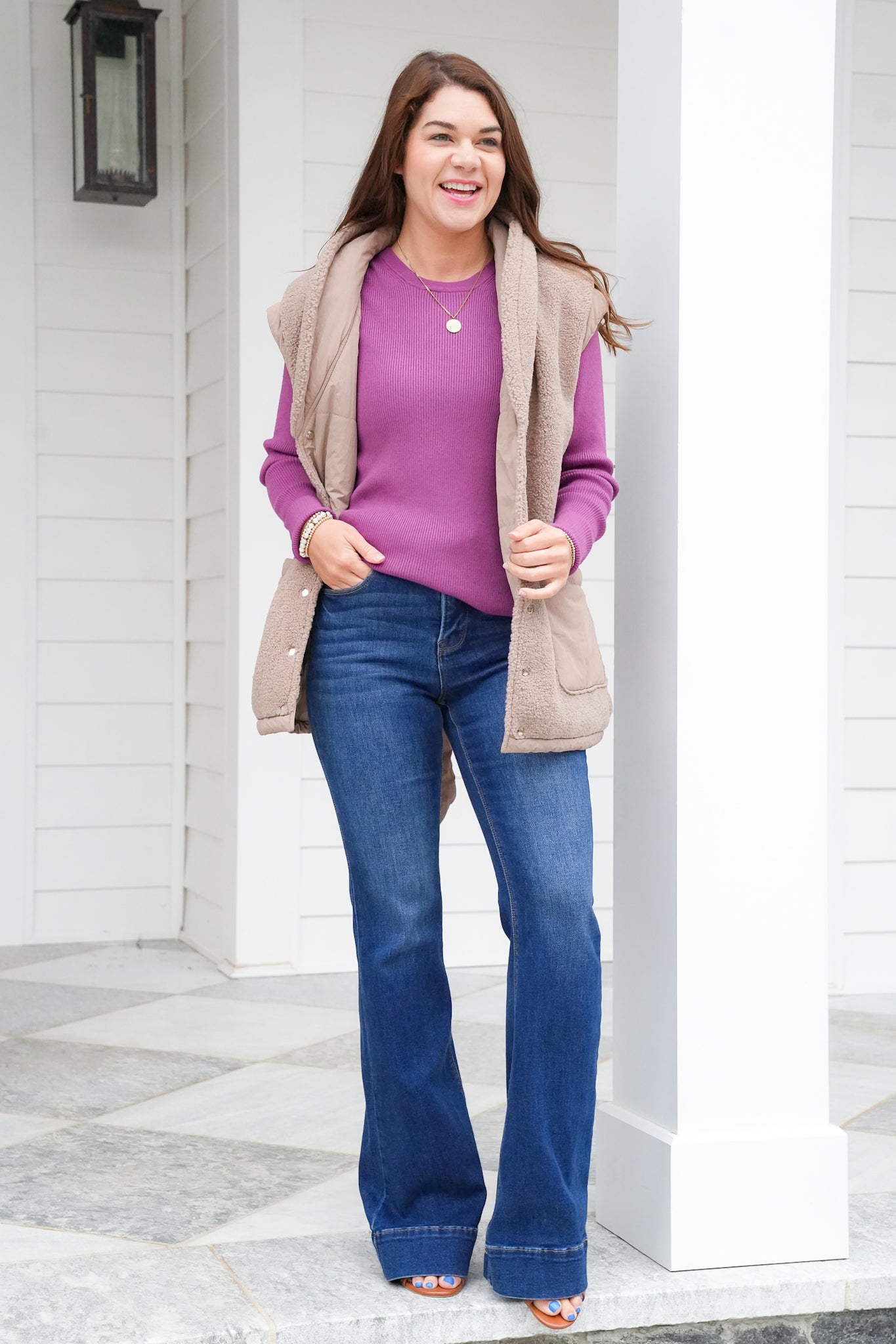 Ribbed Long Sleeve Crew Neck Pullover Sweater