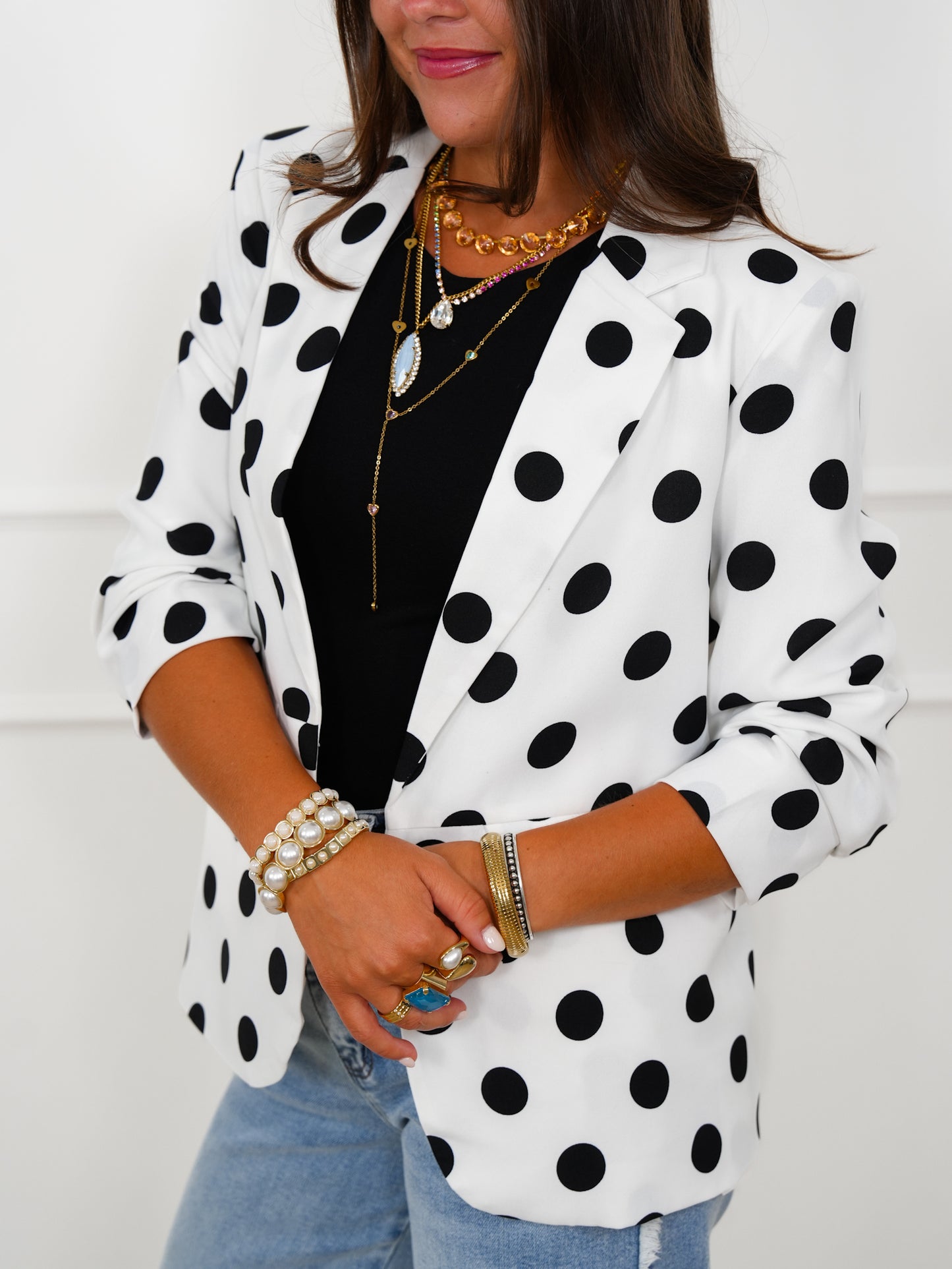 Plus/Reg Long Sleeve Polka Dot Blazer