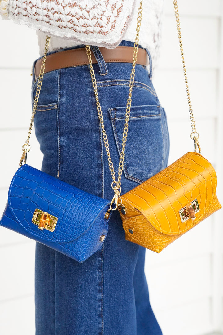 Genuine Italian Leather Croc-Embossed Pouch and Crossbody Bag