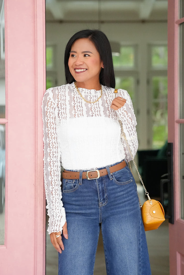 Lace Long Sleeve Top with Thumb Hole - Freckled Poppy