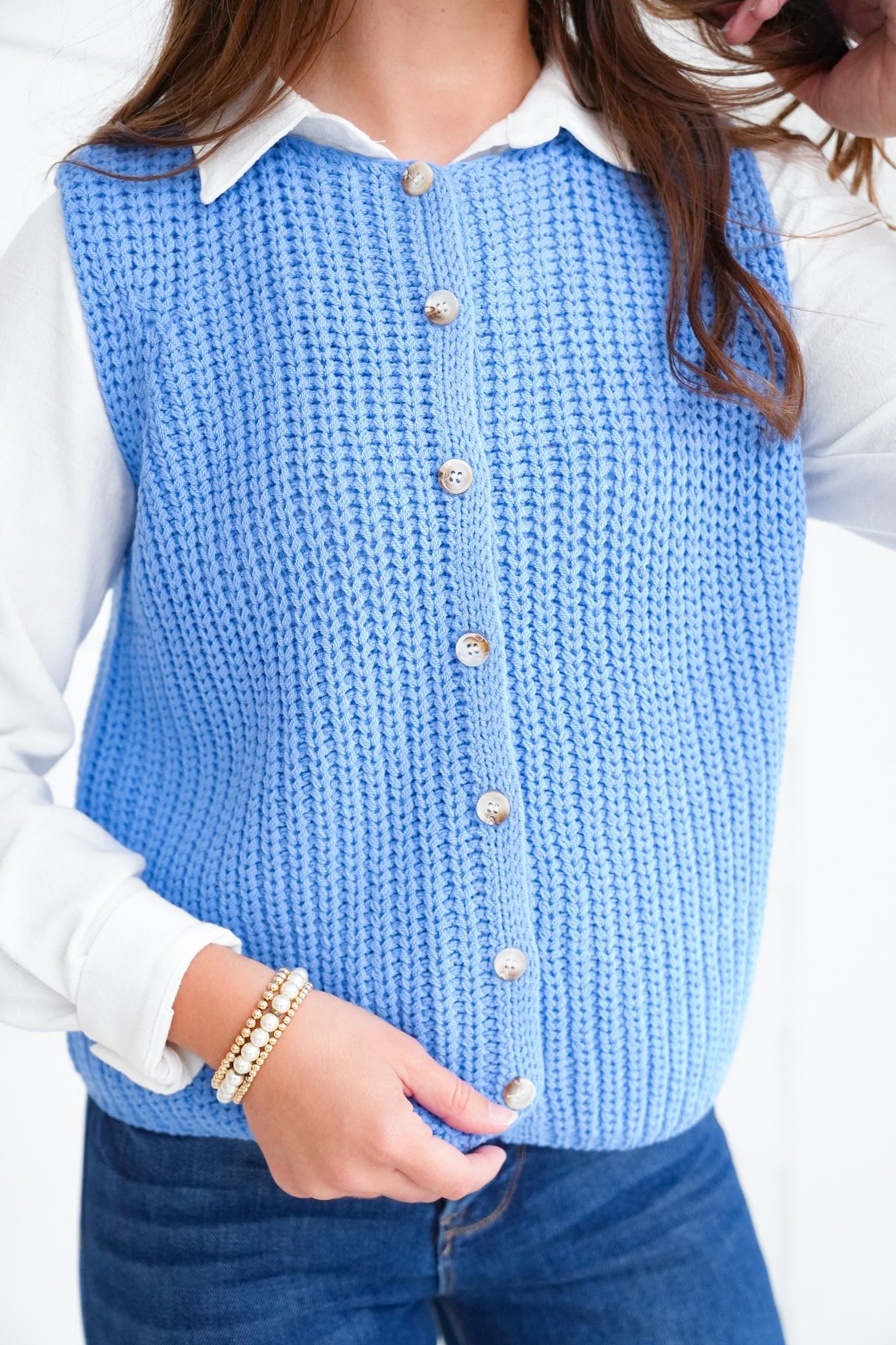 Knit Button Down Sweater Vest - Freckled Poppy