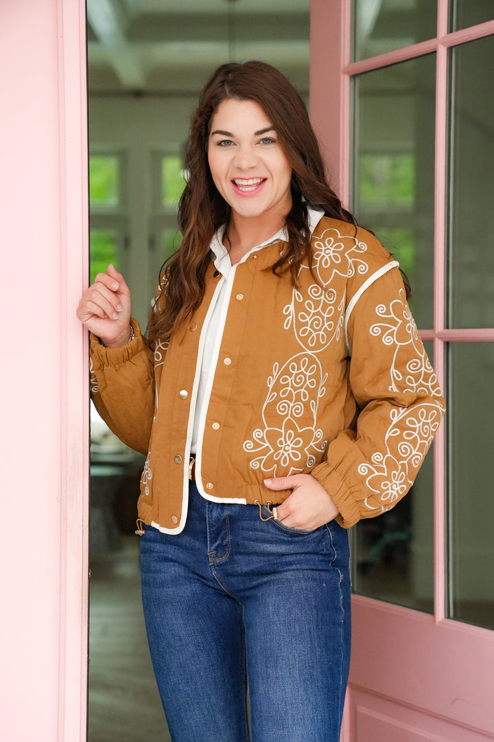 Embroidered Quilted Long Sleeve Jacket