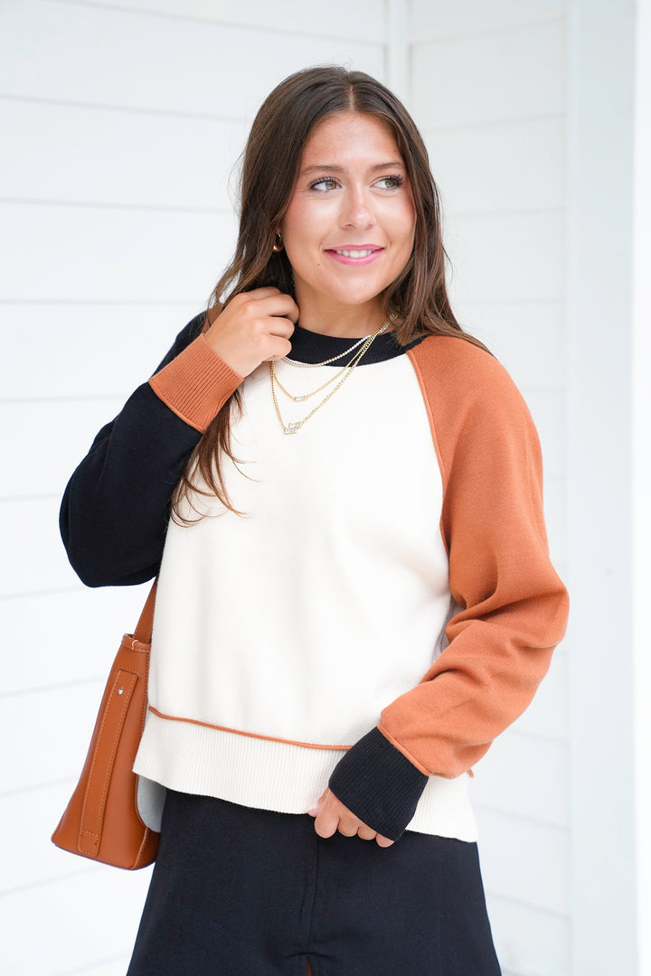 Color Block Long Sleeve Pullover Sweater