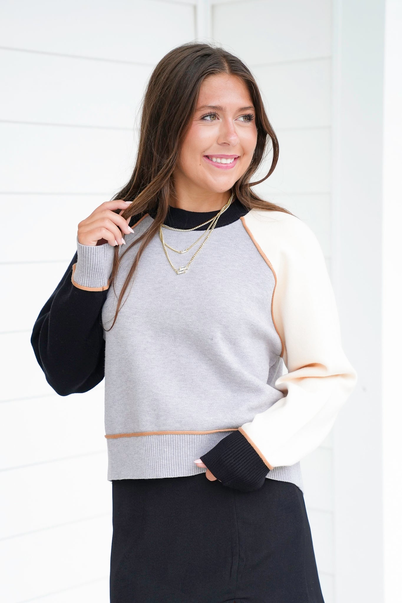 Color Block Long Sleeve Pullover Sweater