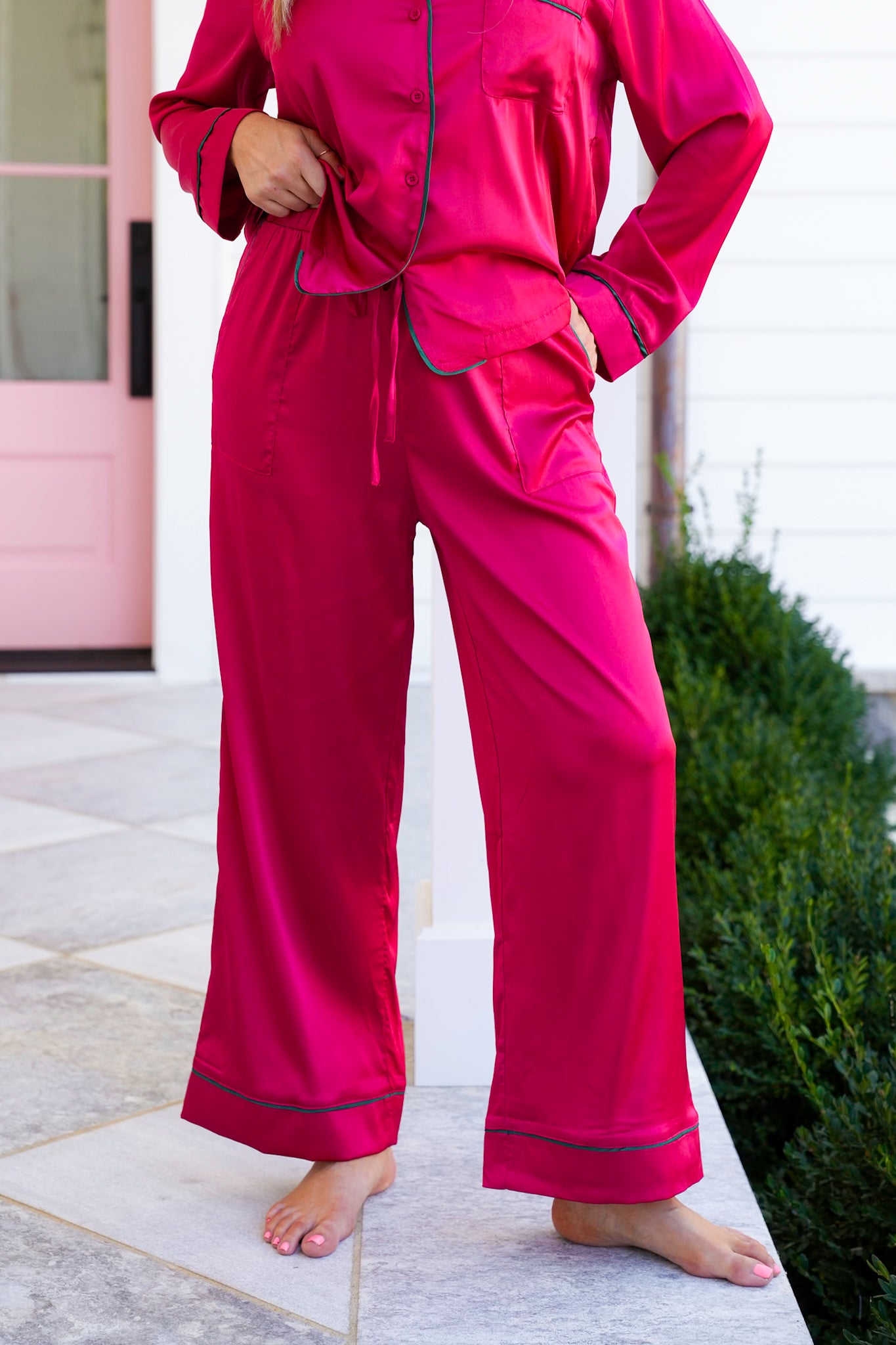 Satin Long Sleeve Top and Pants Lounge Set