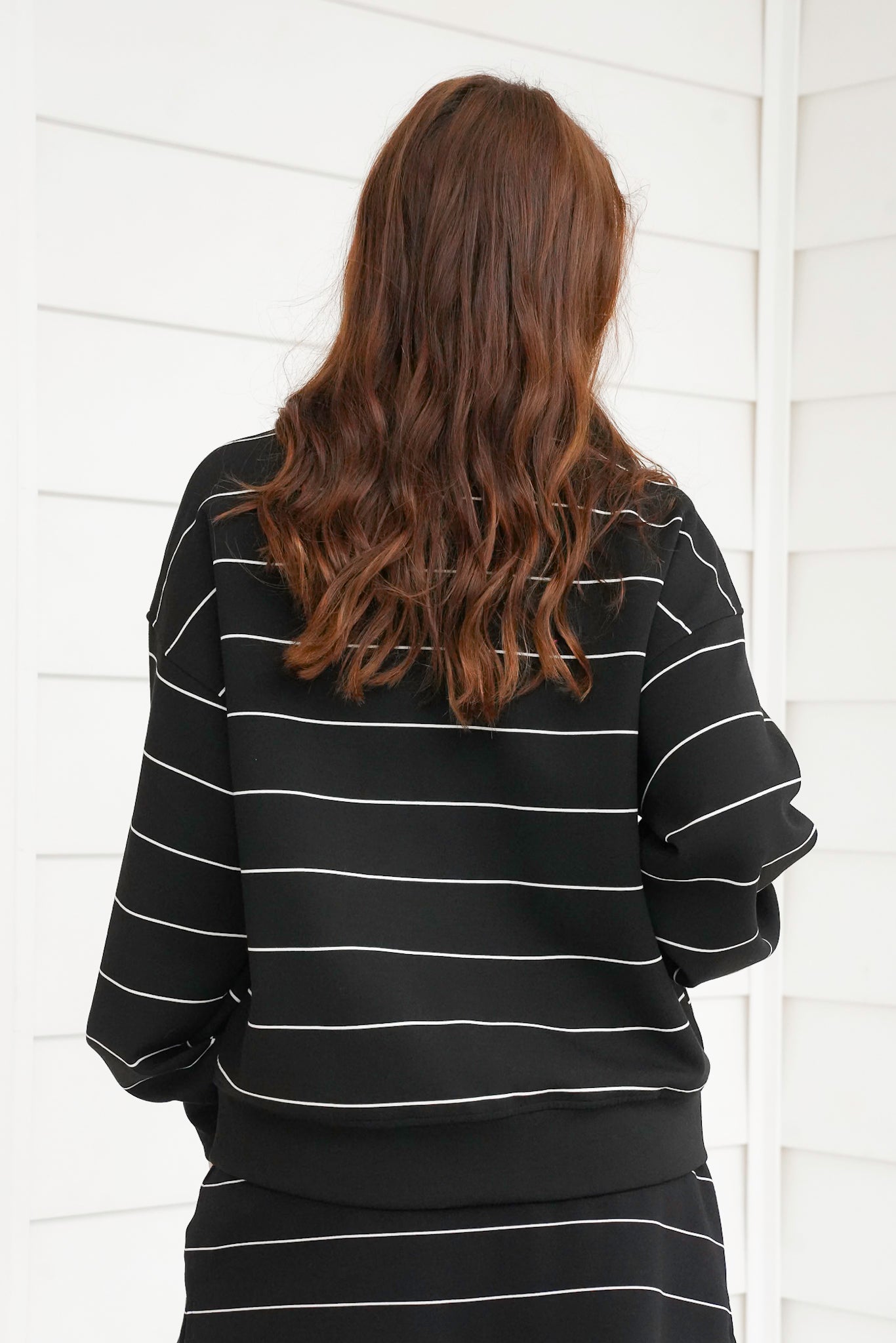 Plus/Reg Scuba Stripe Long Sleeve Quarter Zip Top
