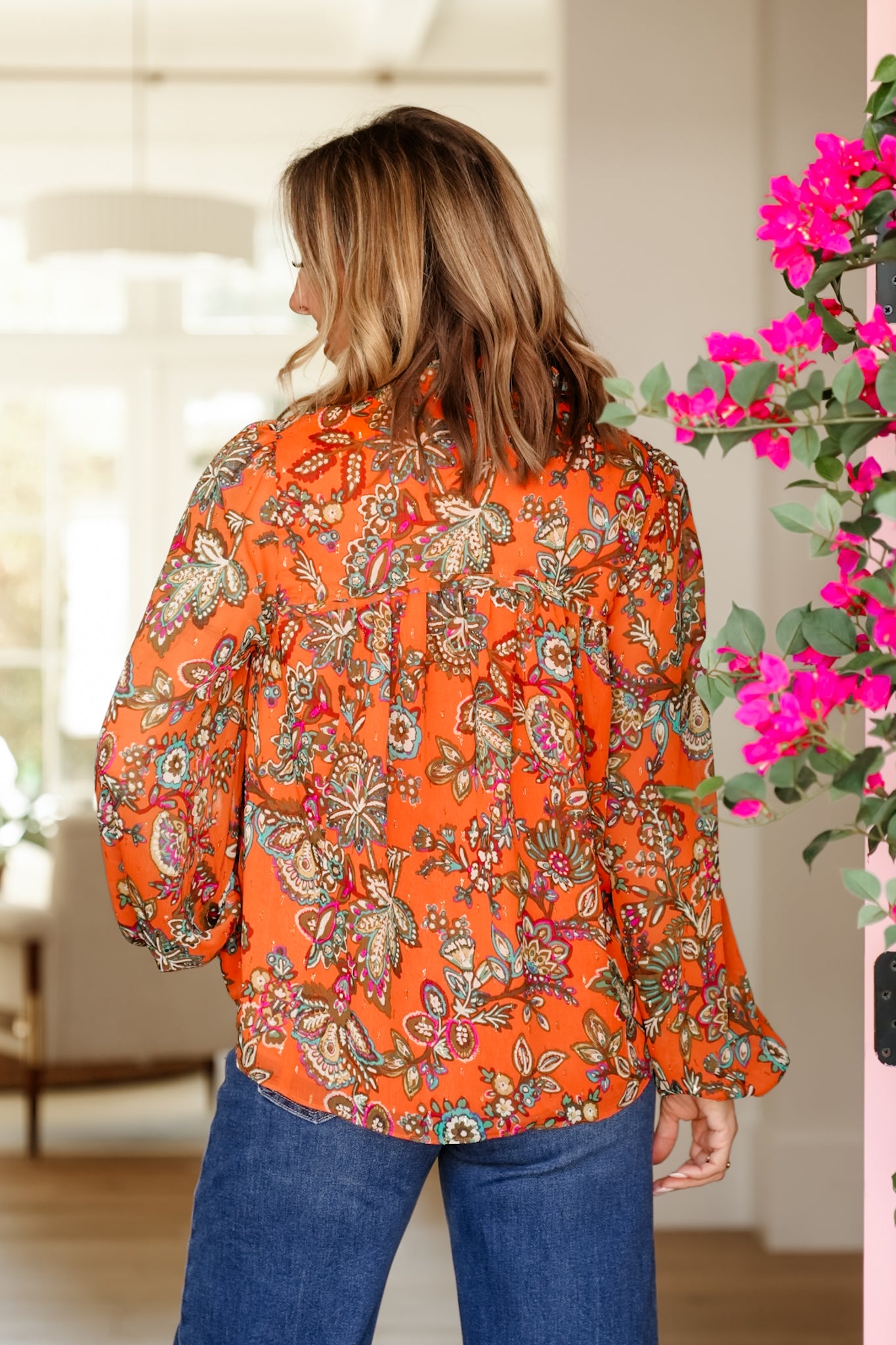 Floral Long Sleeve Button Down Blouse