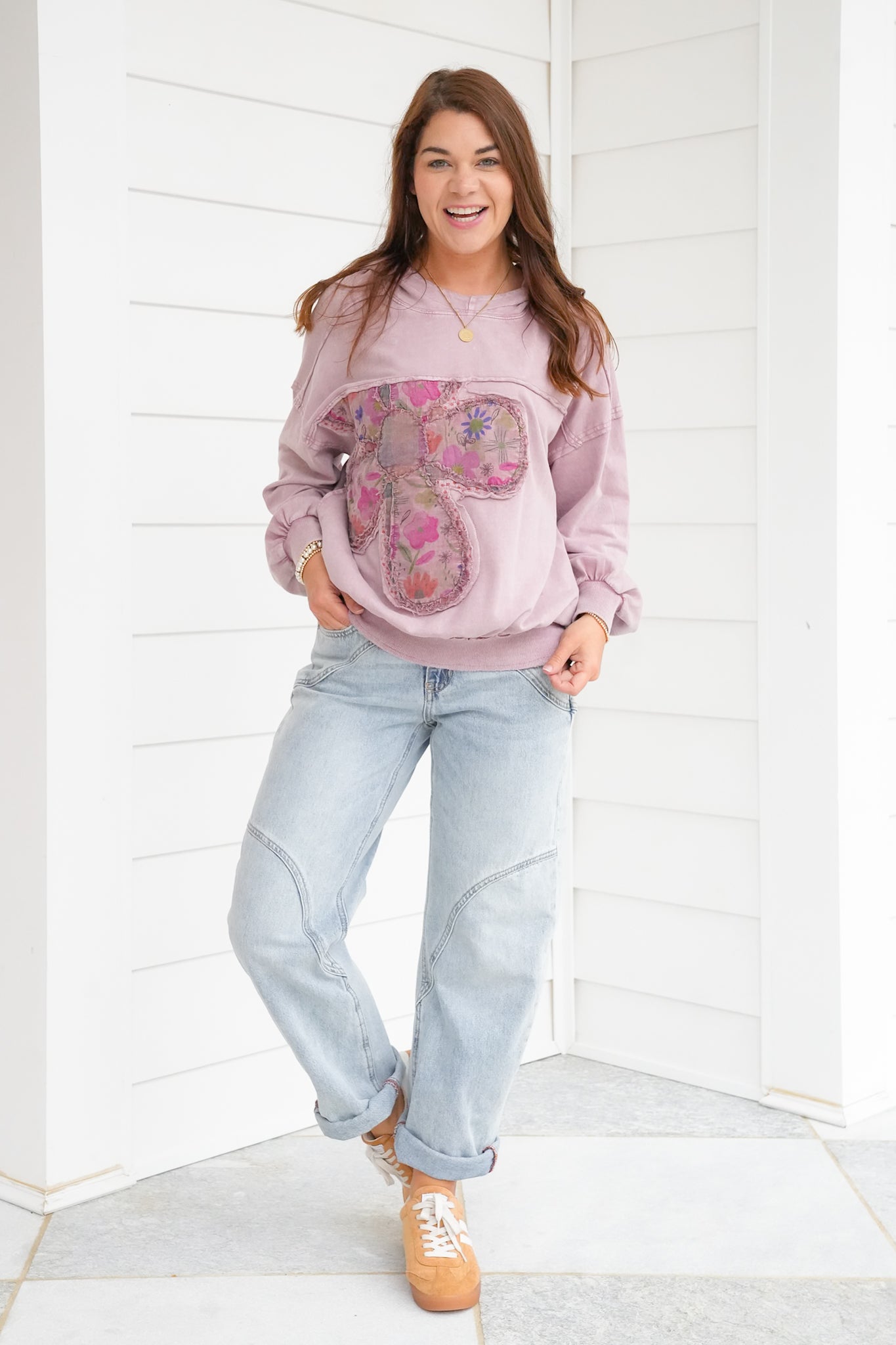 Flower Patch Long Sleeve Pullover Hoodie