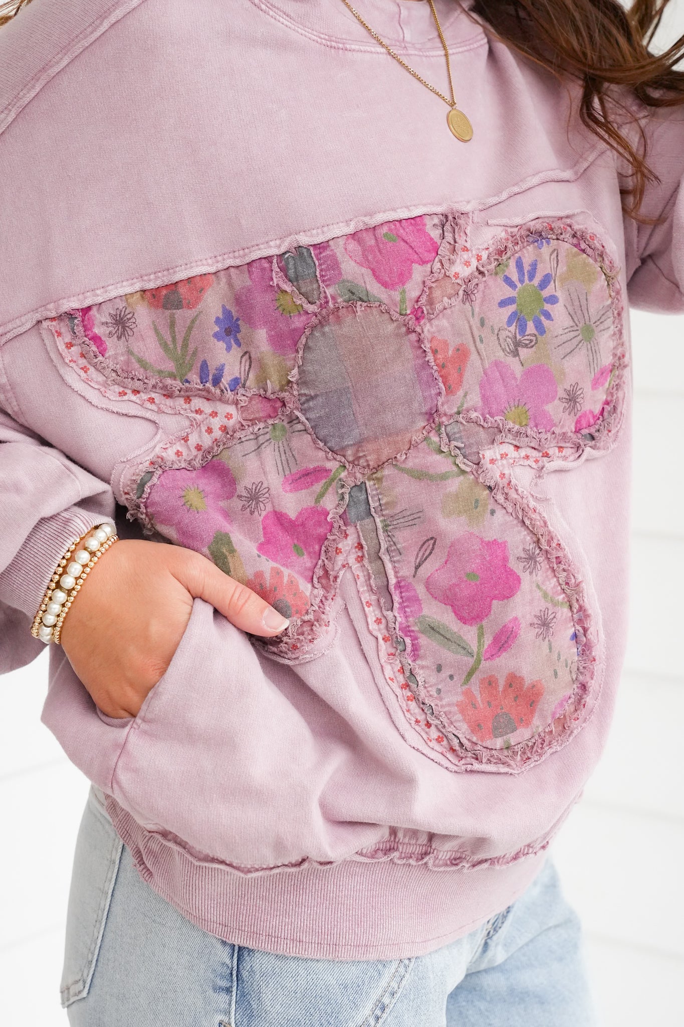 Flower Patch Long Sleeve Pullover Hoodie