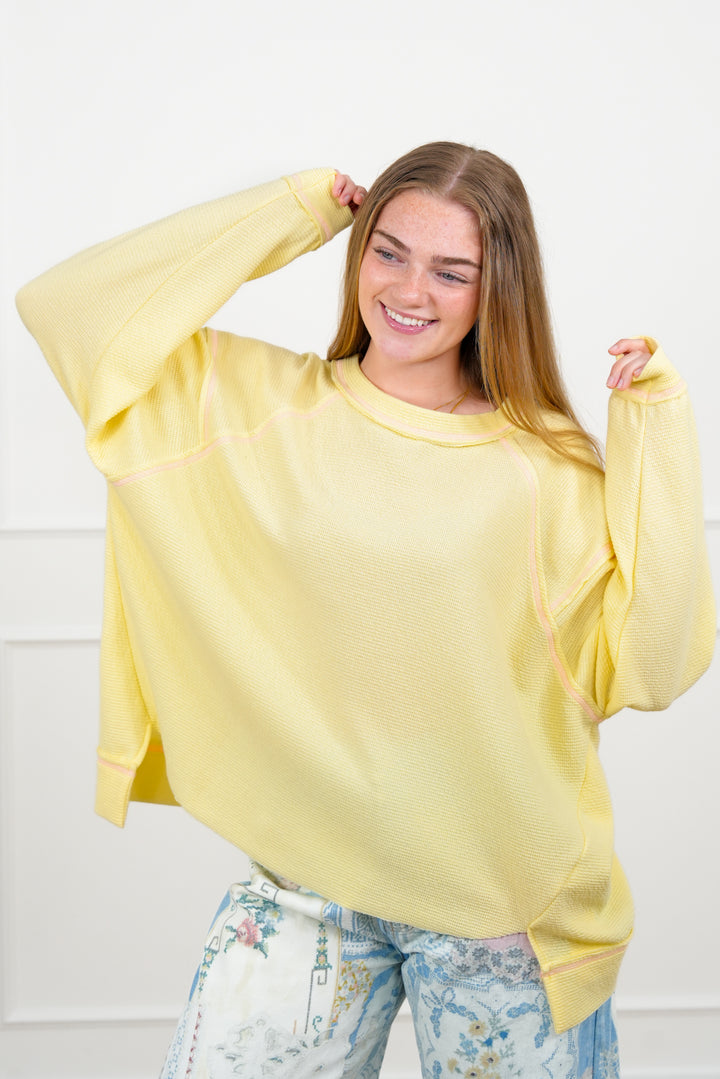 Solid Long Sleeve Knit Top with Reverse Seams