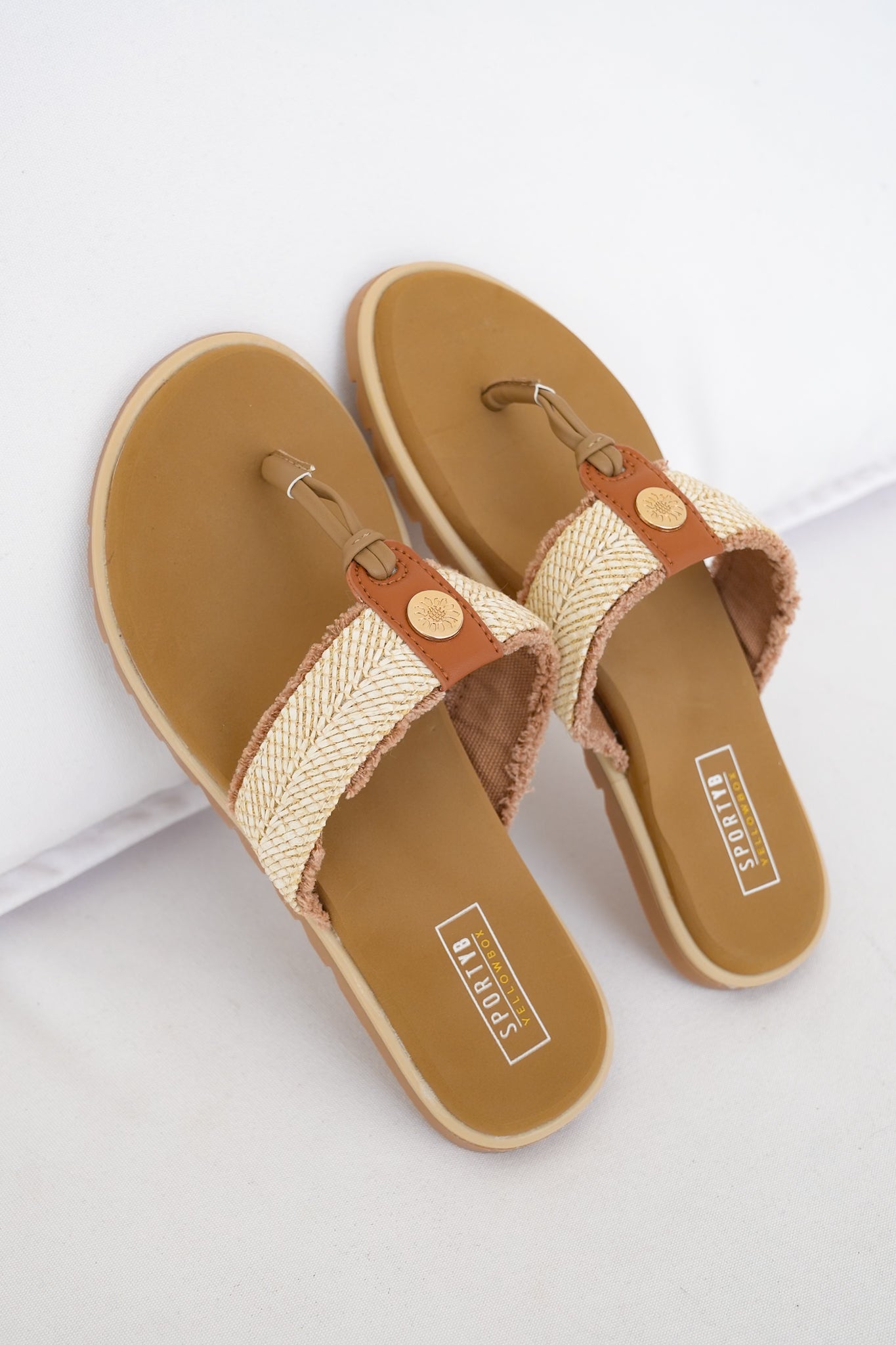 Yellow Box Textured Thong Sandal with Woven Detailing