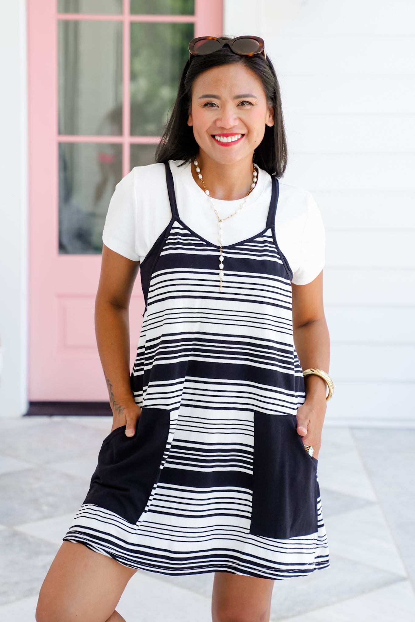 Stripe Sleeveless Mini Dress with Shorts