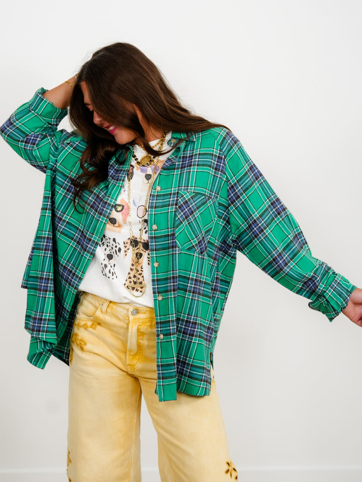 Plaid Long Sleeve Button Down Top - Freckled Poppy