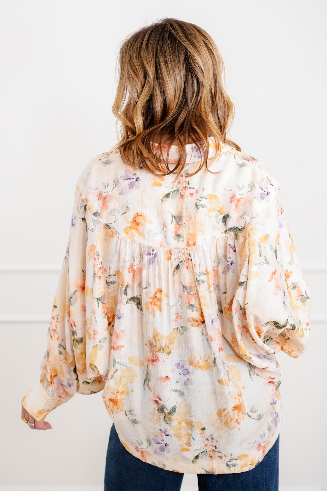 Plus/Reg Floral Print Long Sleeve Button Down Blouse