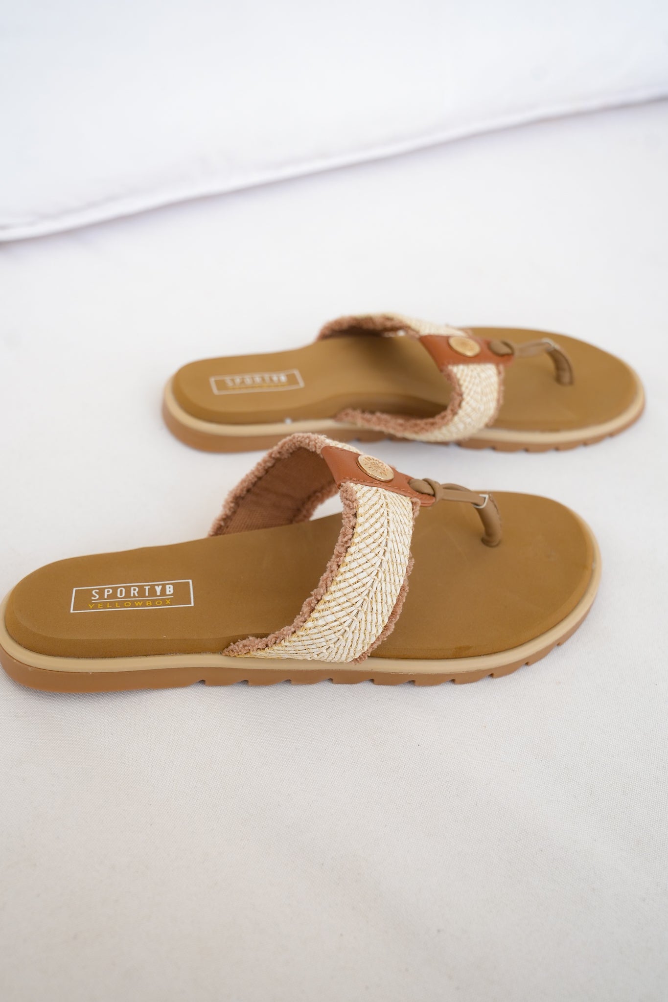 Yellow Box Textured Thong Sandal with Woven Detailing