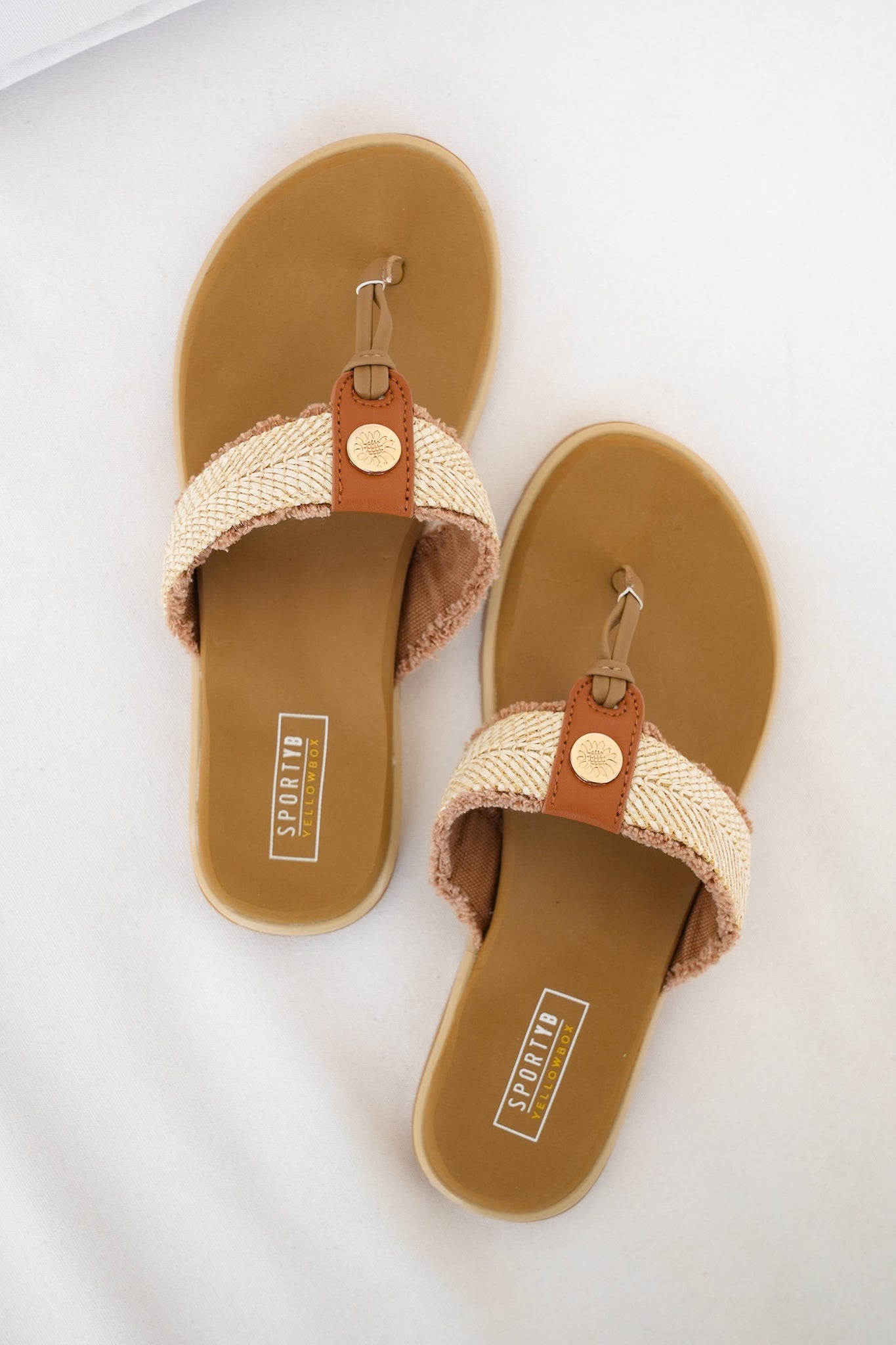 Yellow Box Textured Thong Sandal with Woven Detailing
