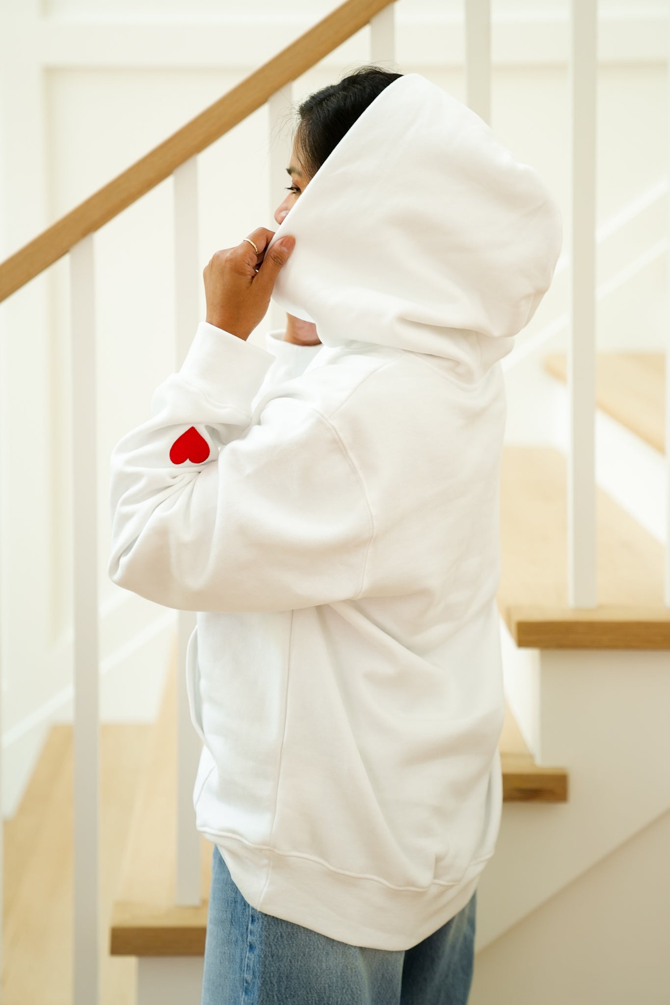 Plus/Reg Long Sleeve Embroidered "Freckled Poppy" Graphic Hoodie with Heart
