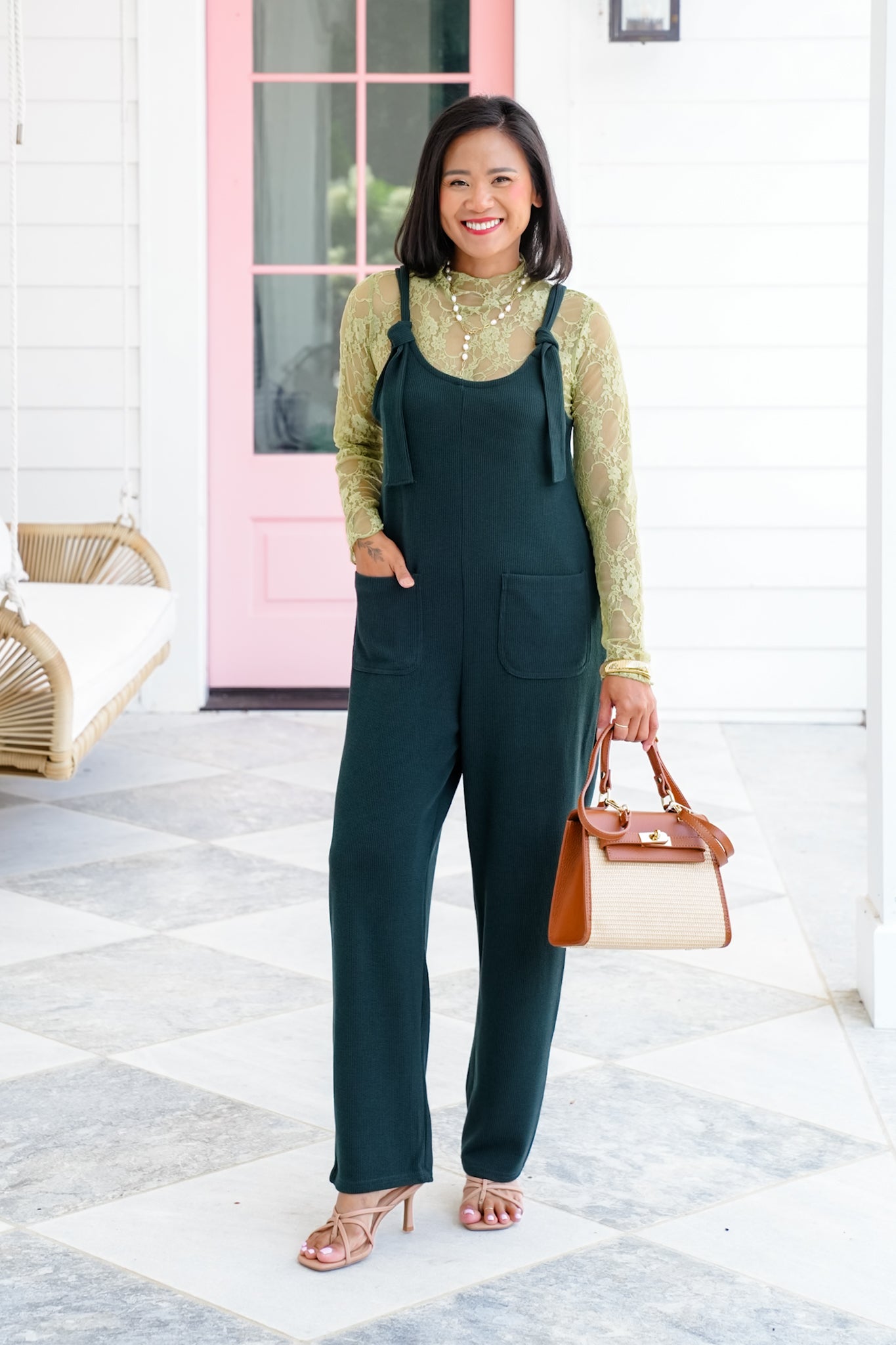 Sleeveless Knit Jumpsuit with front Patch Pockets