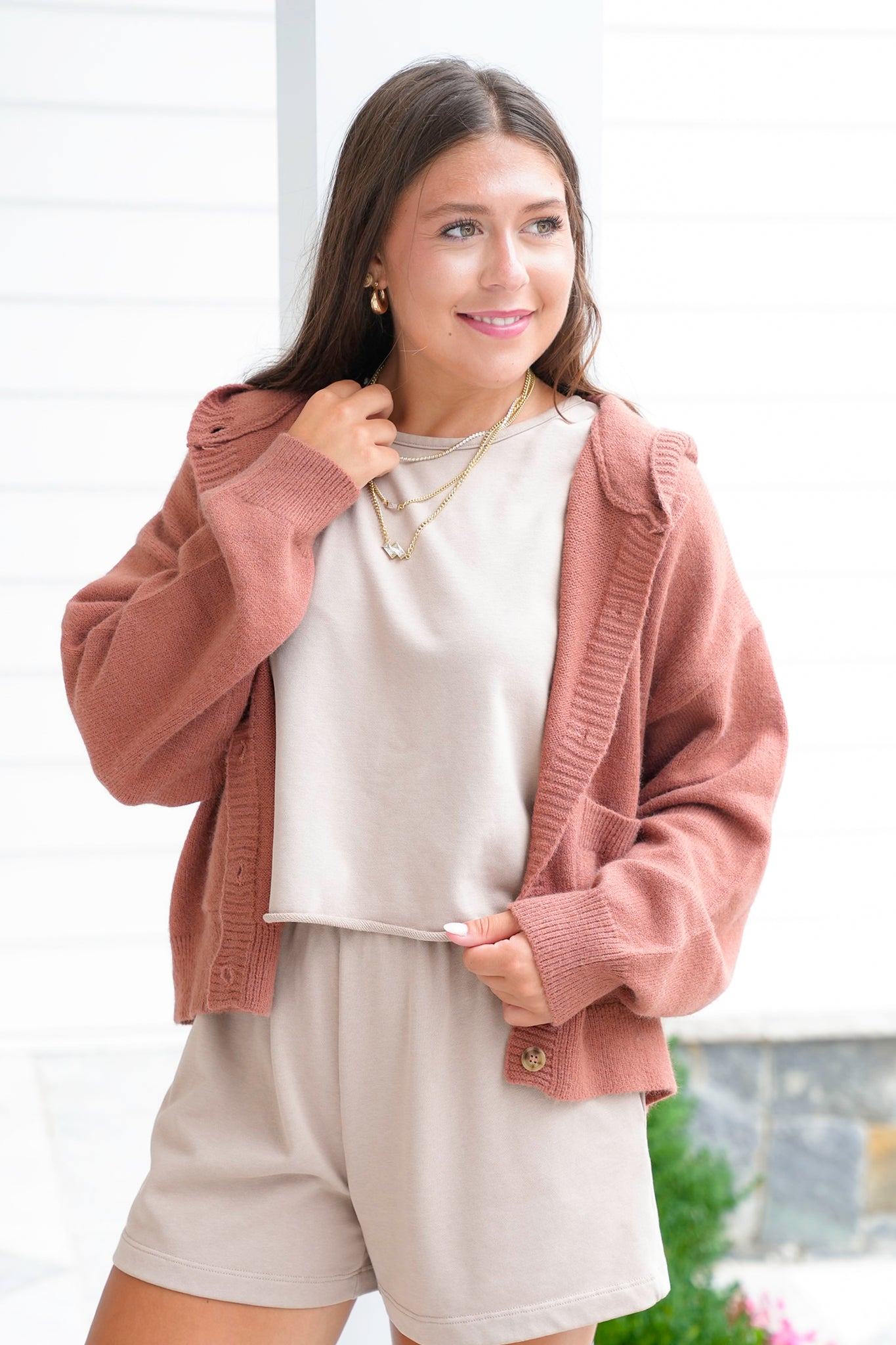 Long Sleeve Button Up Hooded Sweater
