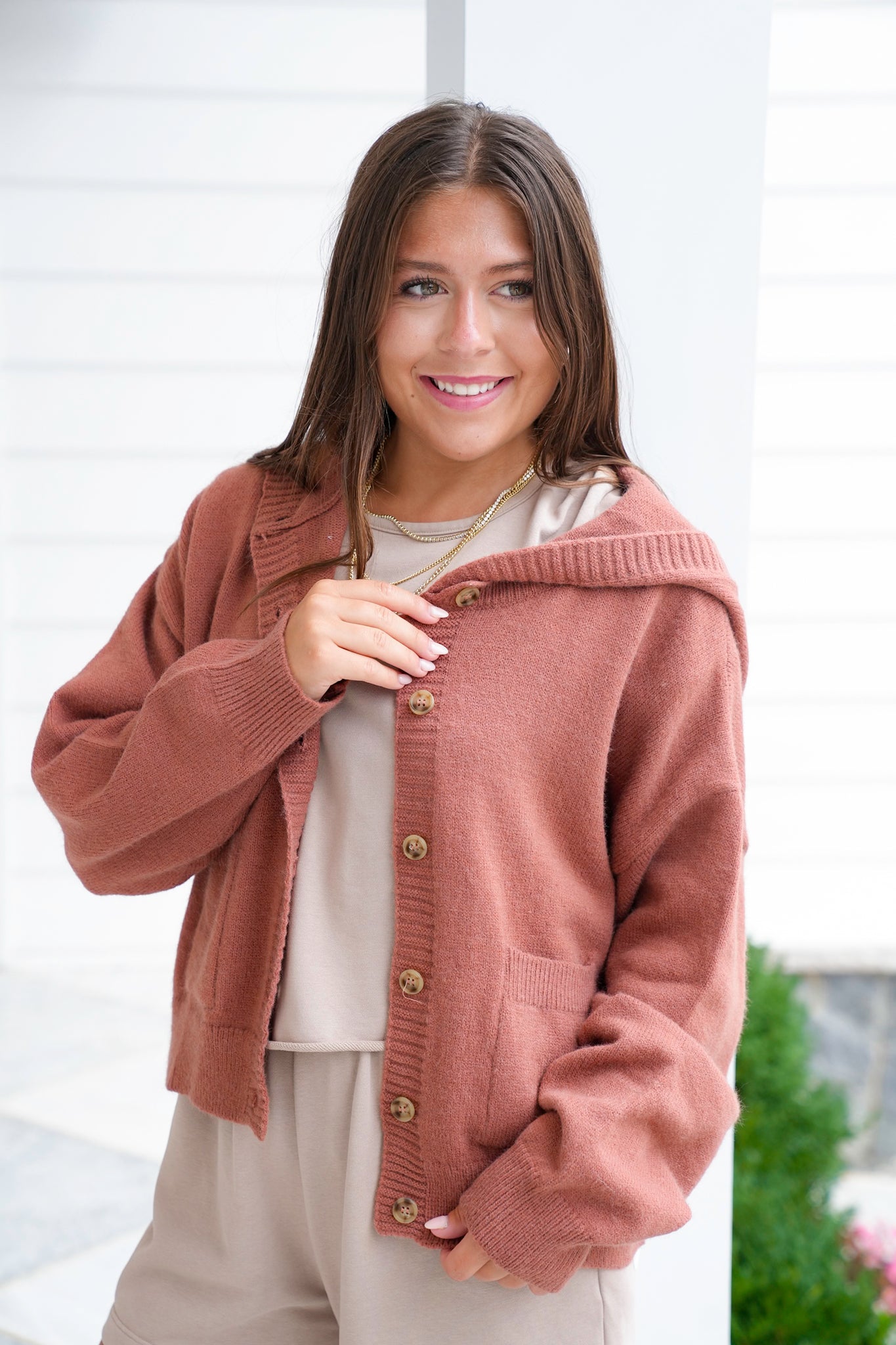 Long Sleeve Button Up Hooded Sweater
