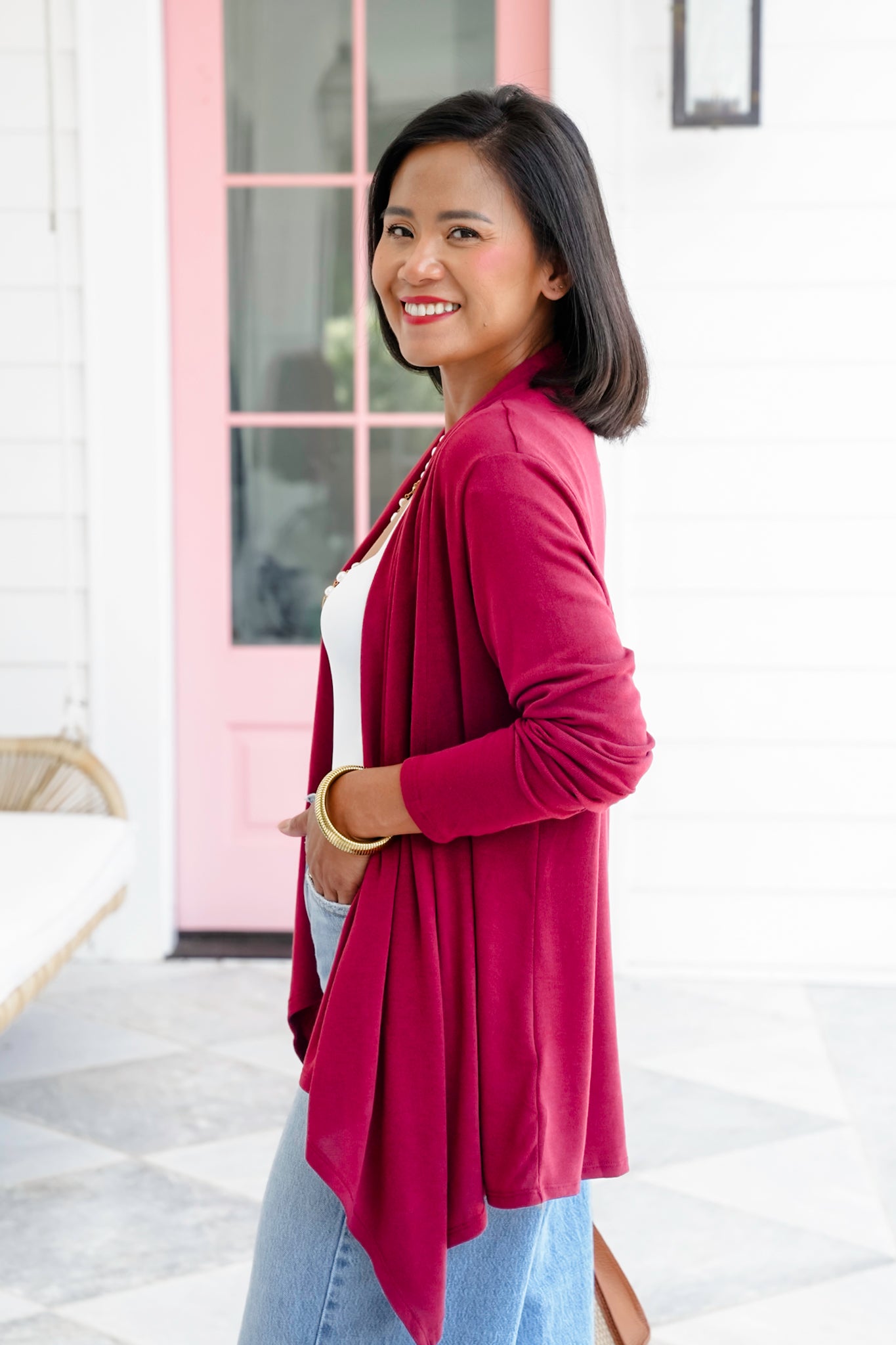 Plus/Reg Door Buster! Long Sleeve Cascading Open Front Cardigan