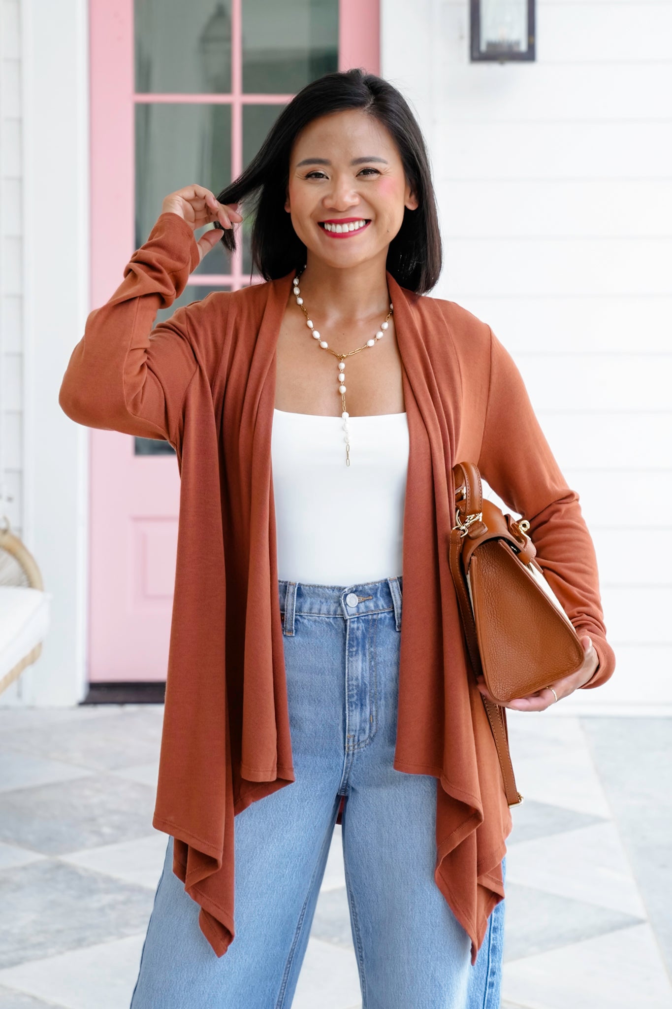 Plus/Reg Door Buster! Long Sleeve Cascading Open Front Cardigan