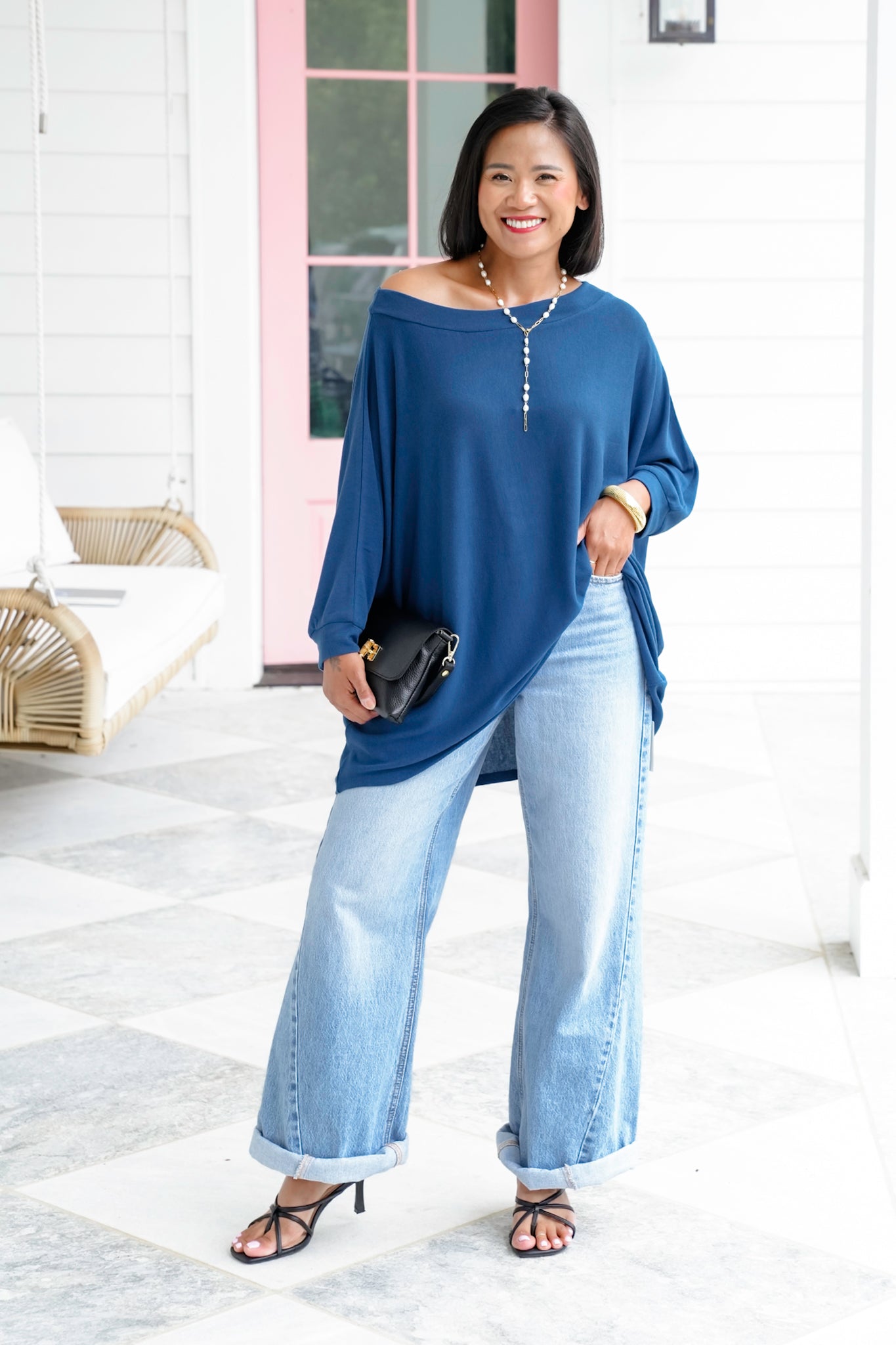 Plus/Reg Long Dolman Sleeve Round Neck Top