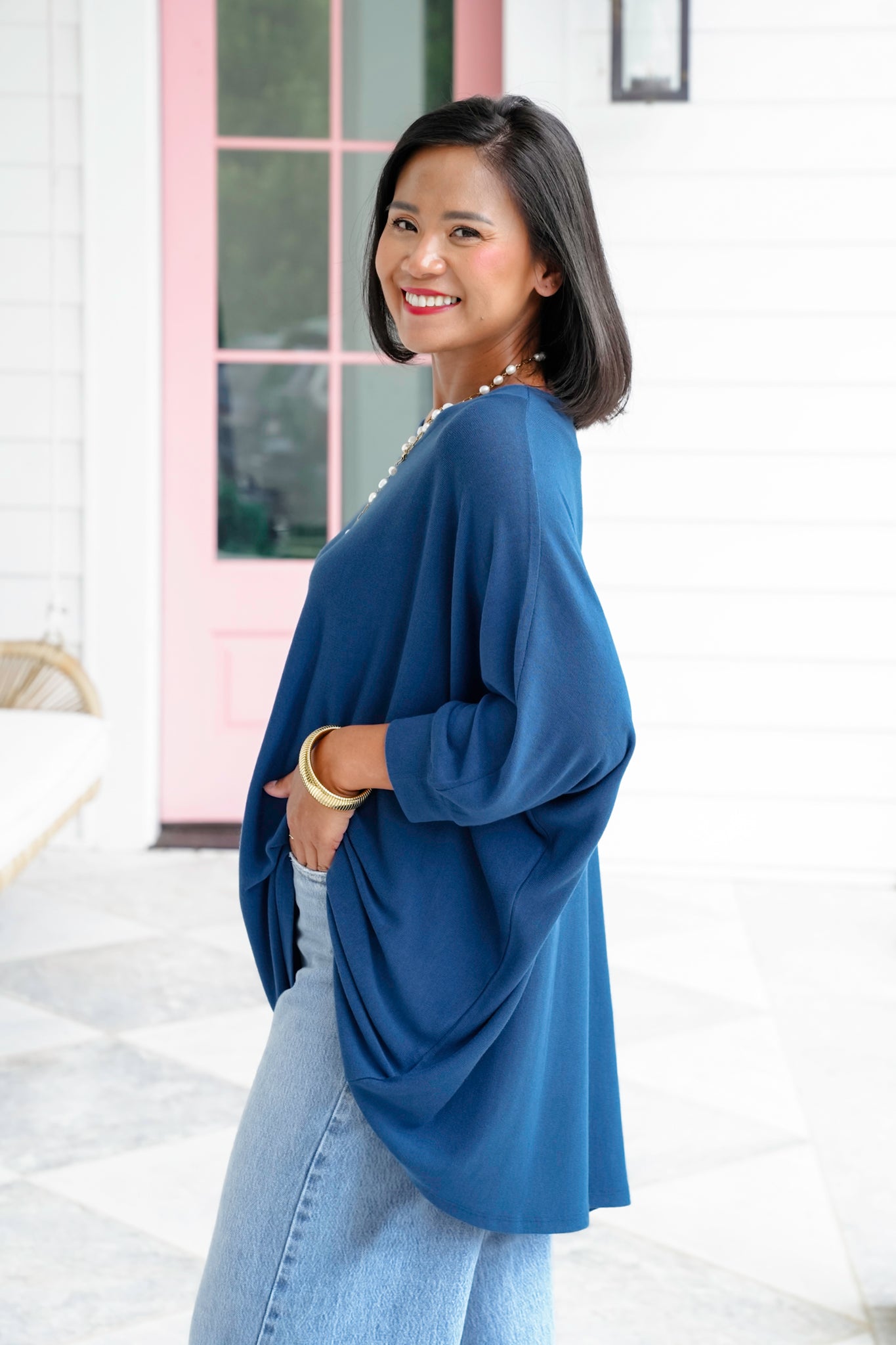 Plus/Reg Long Dolman Sleeve Round Neck Top
