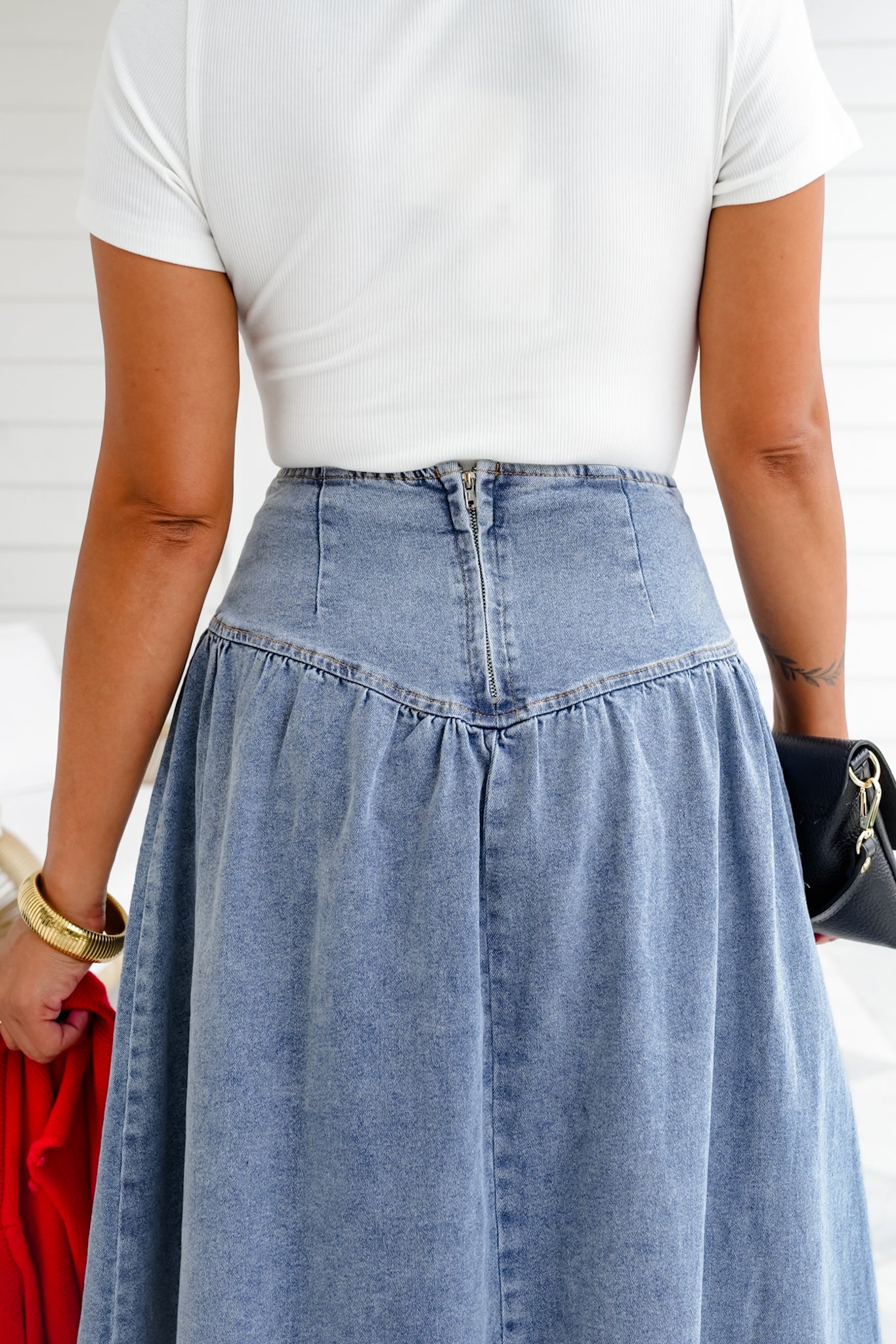 Medium Wash Midi Skirt with Side Slit Detail