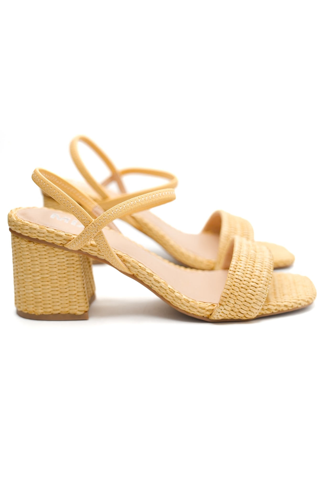 MIA Woven Raffia Block Heel Sandal with Slingback Strap