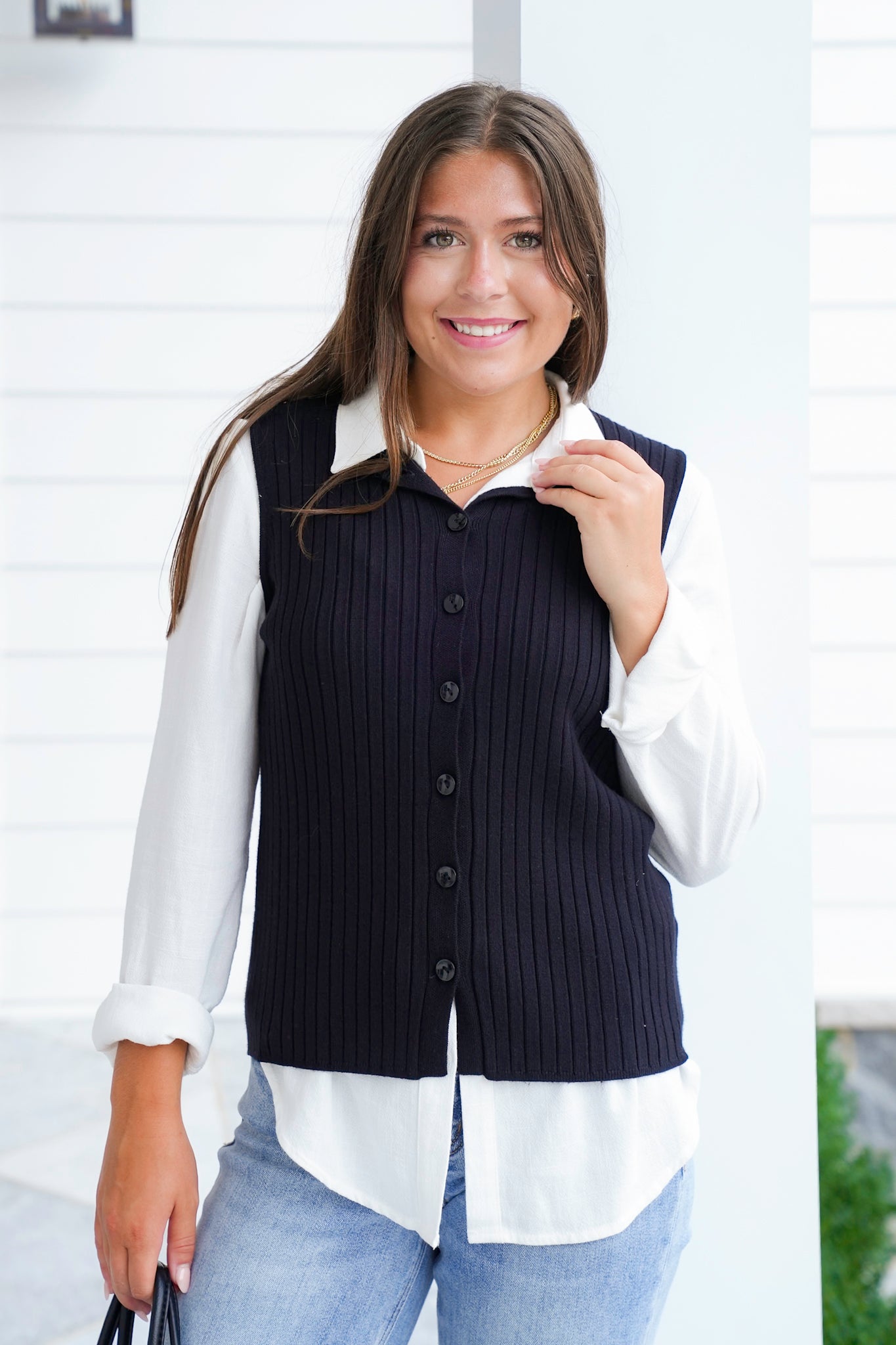 Ribbed Knit Button Up Tank Top