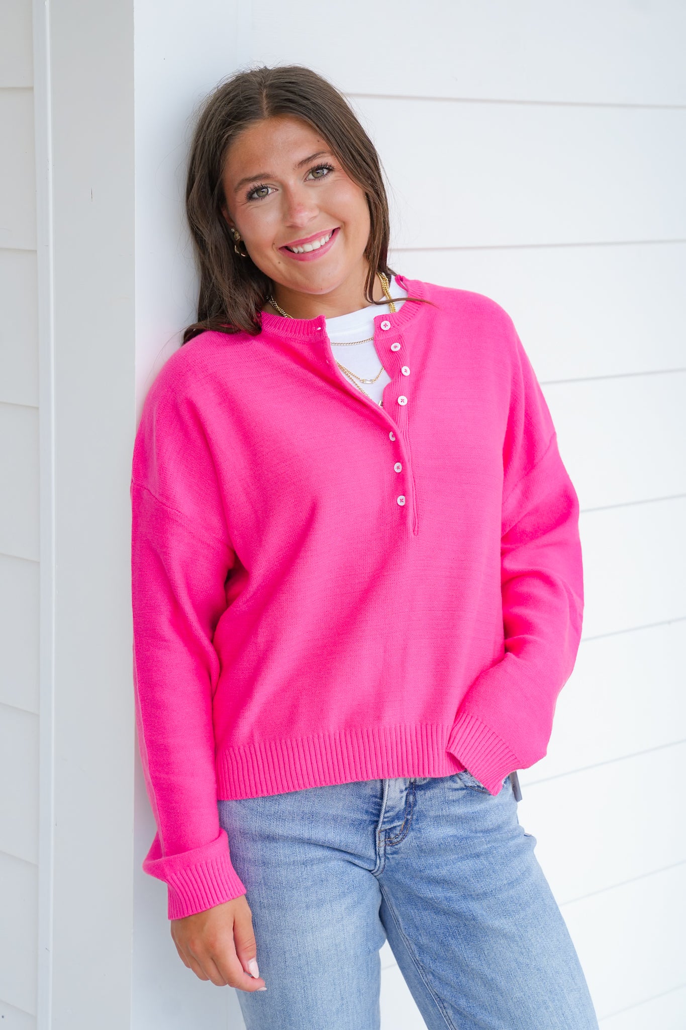 Henley Long Sleeve Button Up Sweater