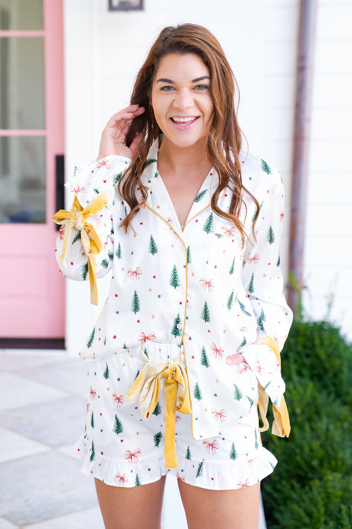 Christmas Print Long Sleeve Top and Short Lounge Set