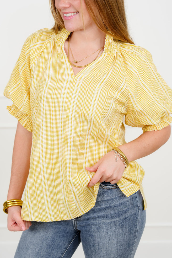 Stripe Short Sleeve Top with Ruffle Detail - Freckled Poppy