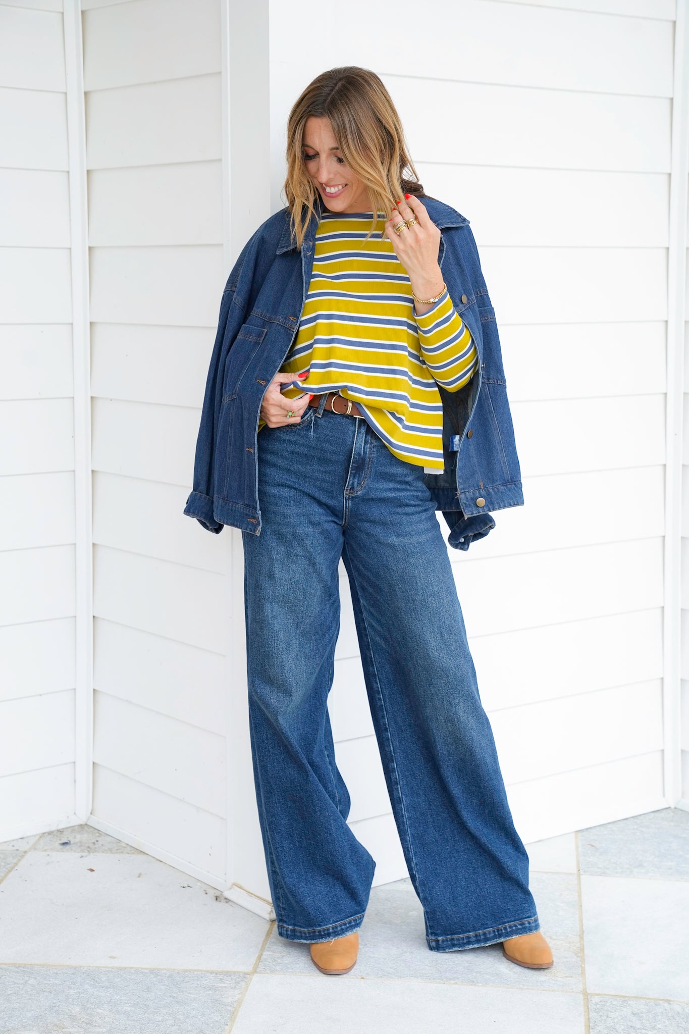 Stripe Ribbed Knit Long Sleeve Top
