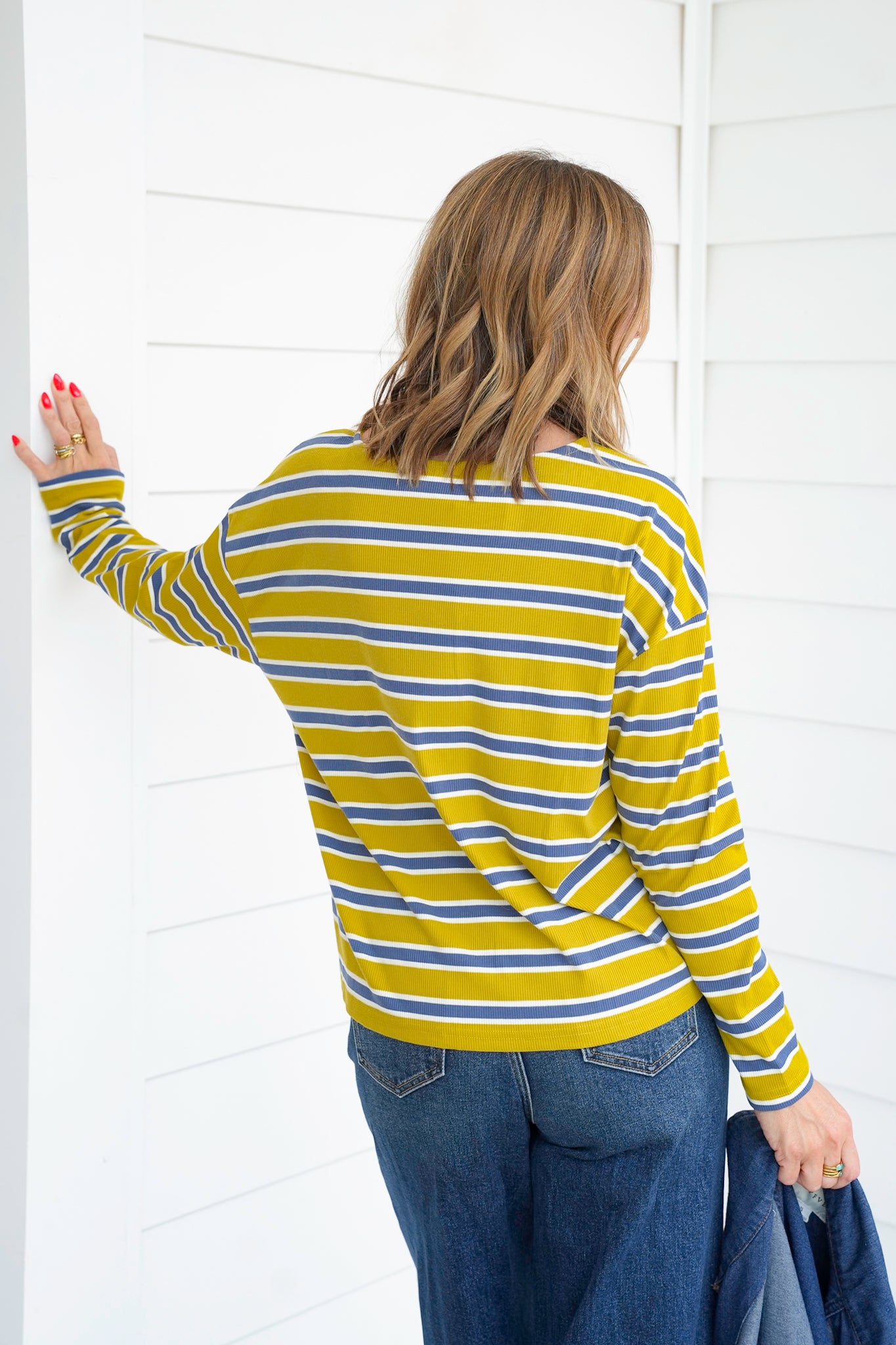 Stripe Ribbed Knit Long Sleeve Top
