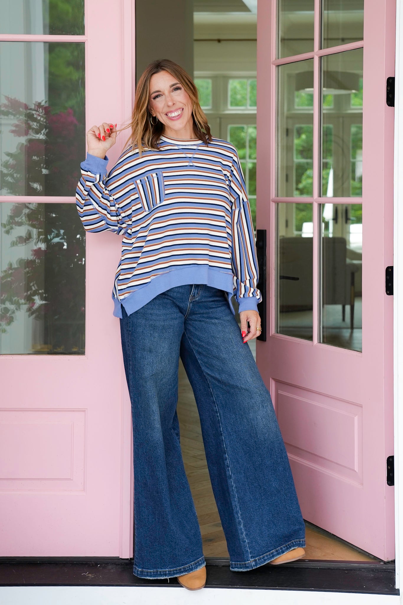 Multi-Striped Long Sleeve Knit Top